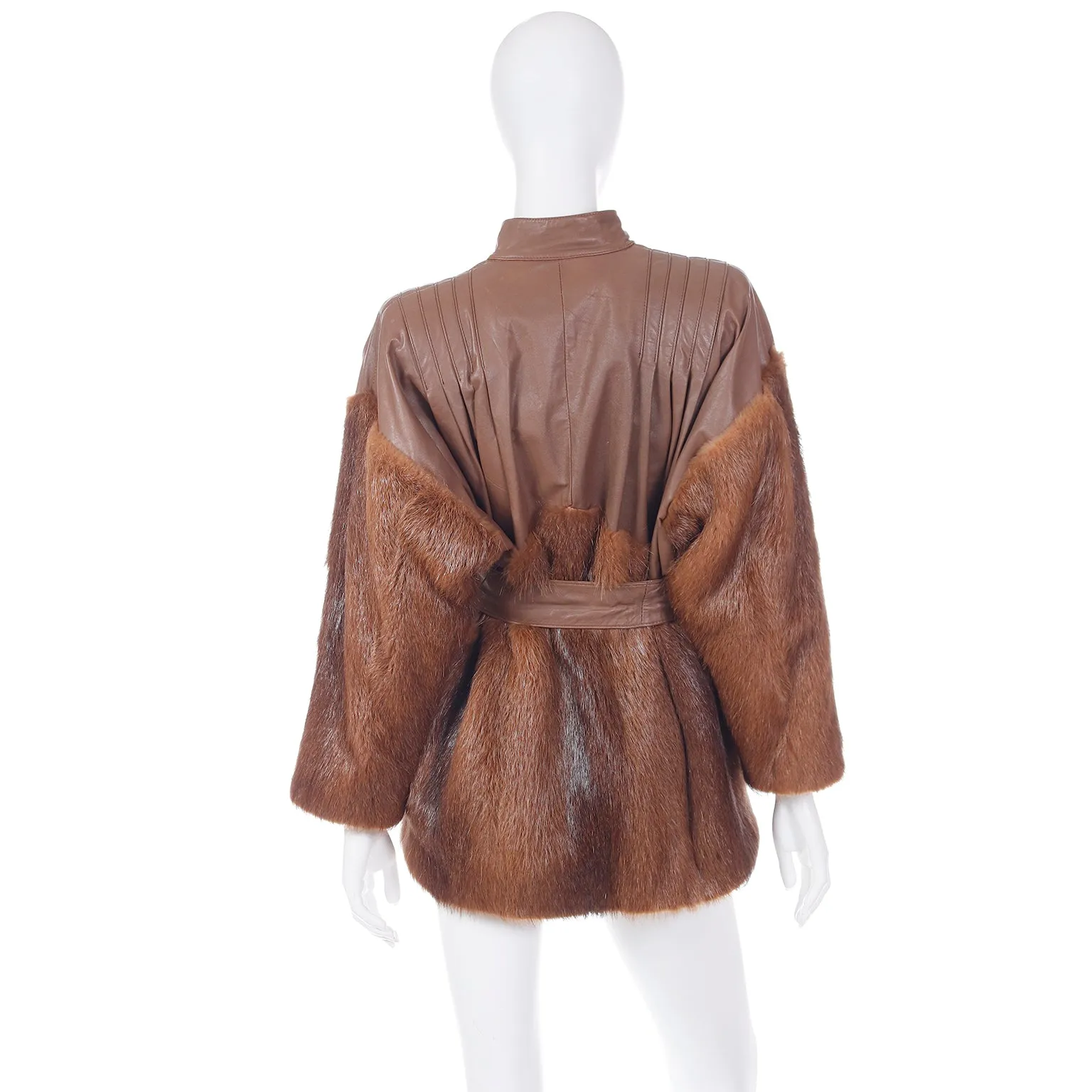 1980s Yves Saint Laurent Fourrures Brown Leather Jacket W Fur