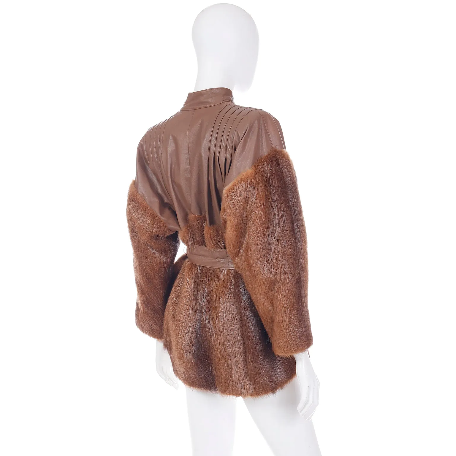 1980s Yves Saint Laurent Fourrures Brown Leather Jacket W Fur