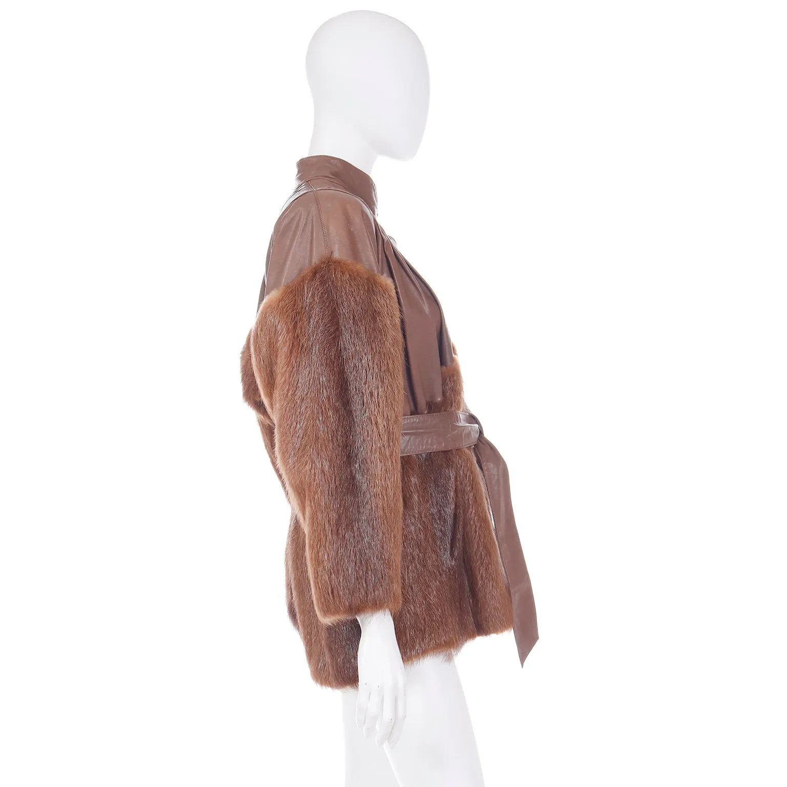 1980s Yves Saint Laurent Fourrures Brown Leather Jacket W Fur