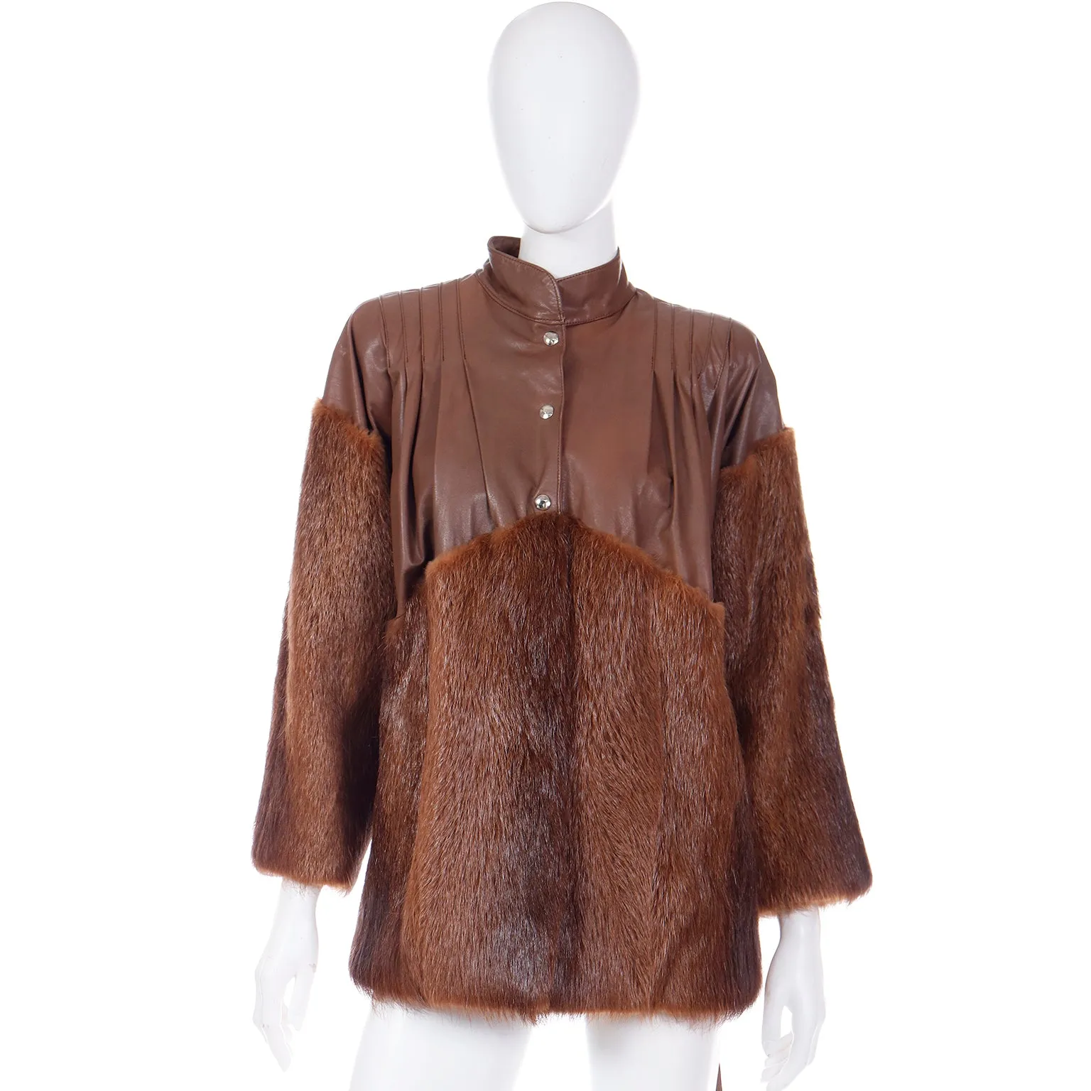 1980s Yves Saint Laurent Fourrures Brown Leather Jacket W Fur