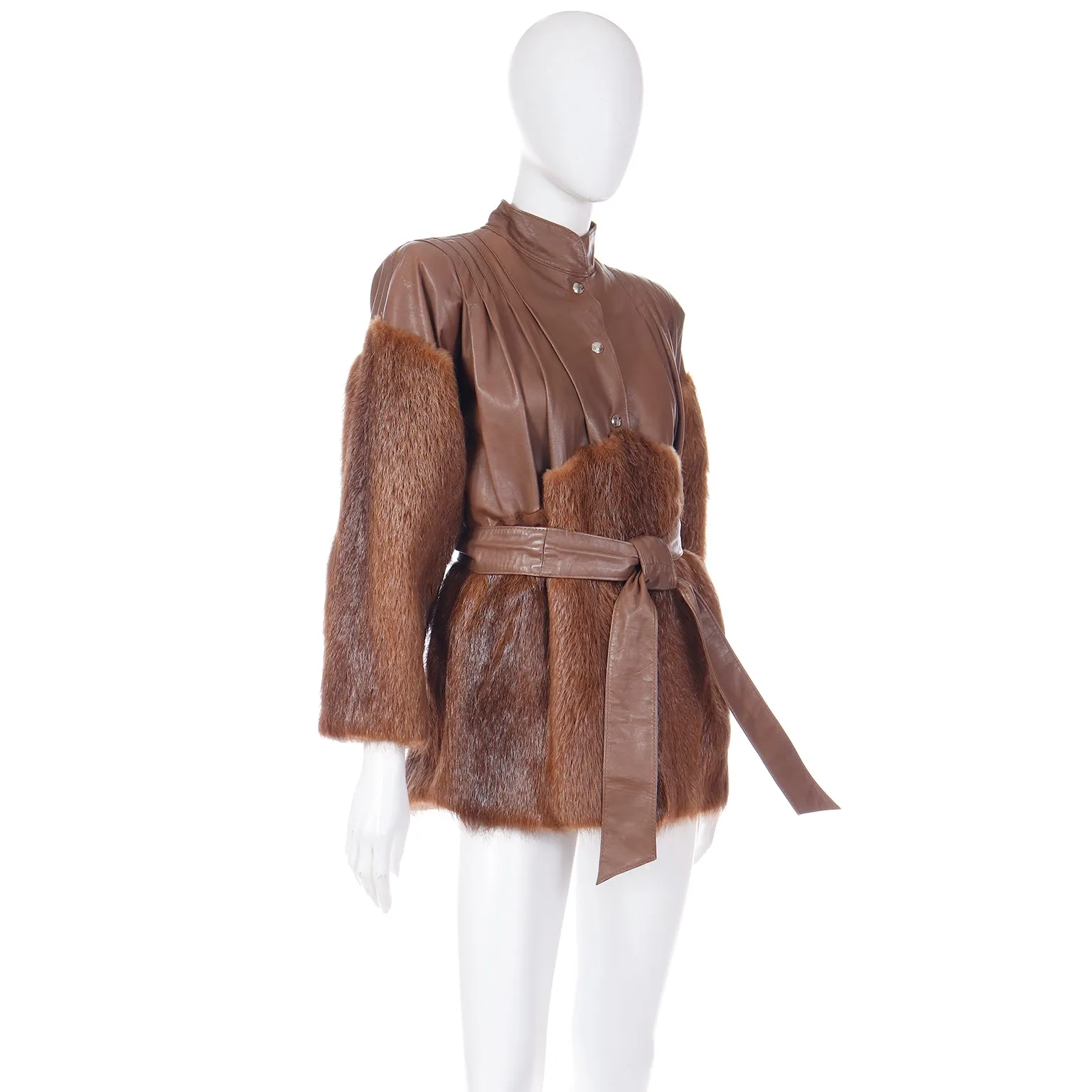 1980s Yves Saint Laurent Fourrures Brown Leather Jacket W Fur