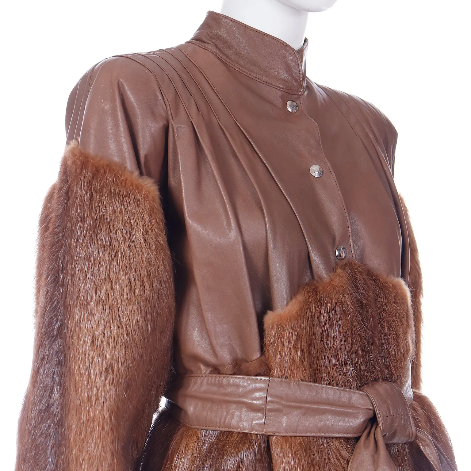 1980s Yves Saint Laurent Fourrures Brown Leather Jacket W Fur