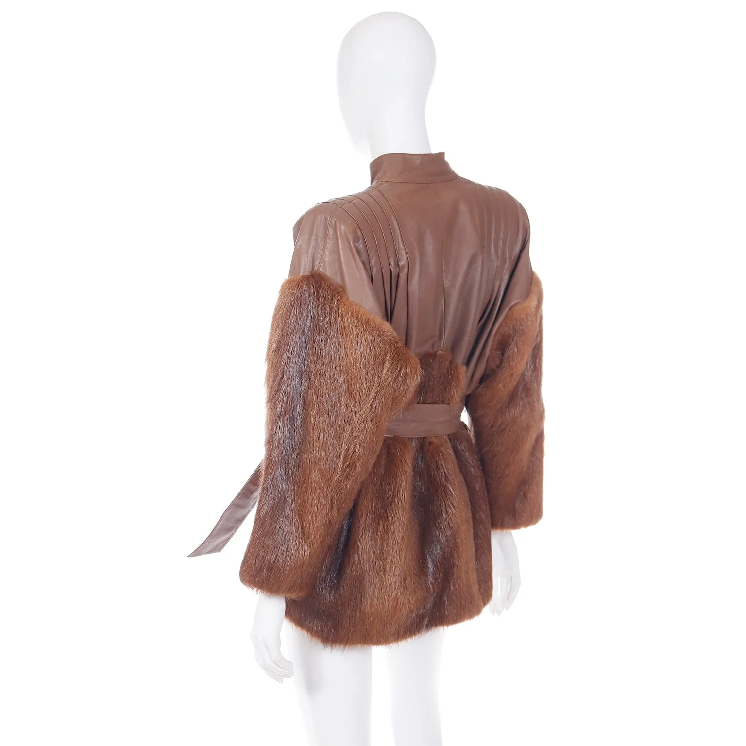 1980s Yves Saint Laurent Fourrures Brown Leather Jacket W Fur