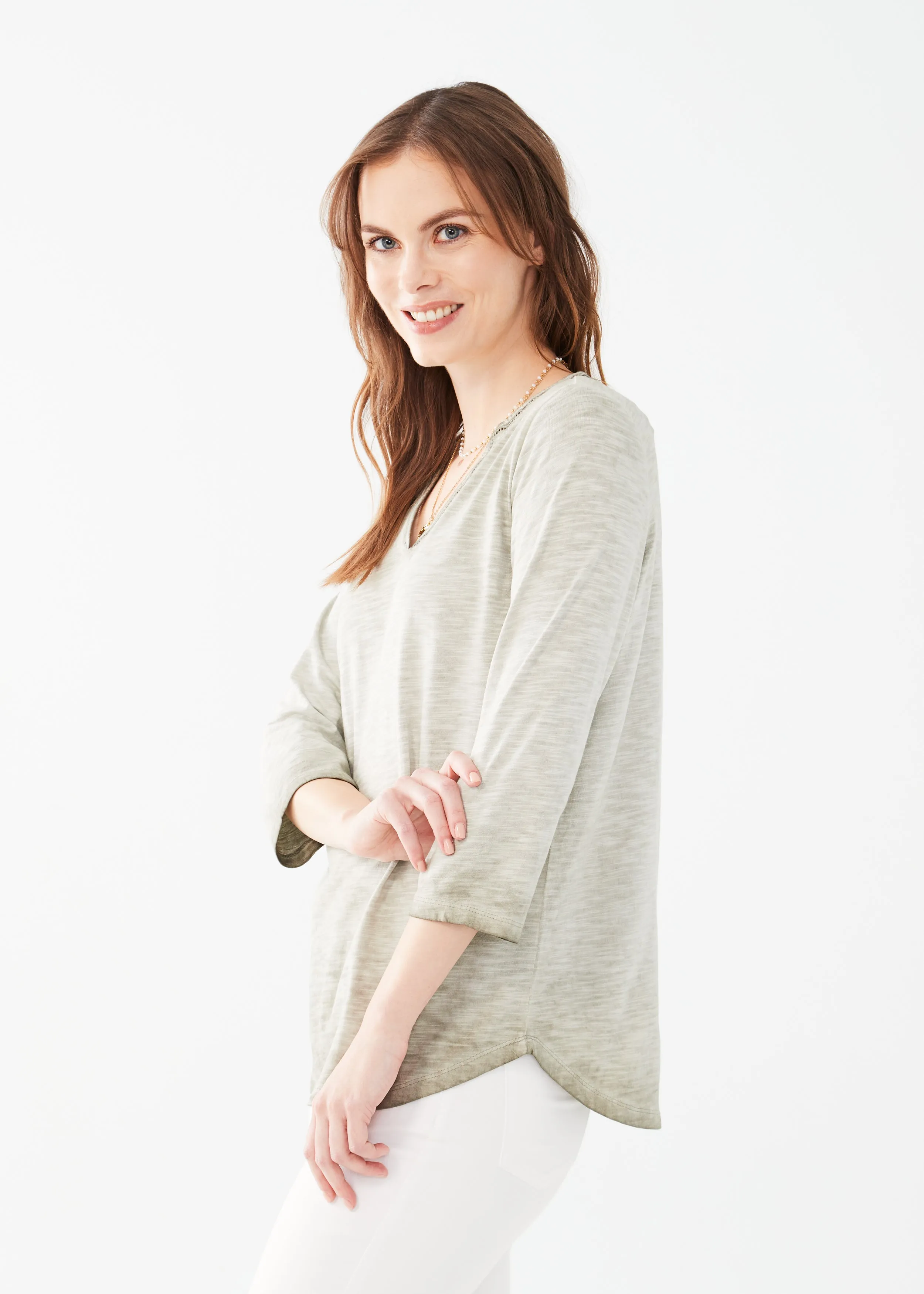 3/4 Sleeve Split Neck Top