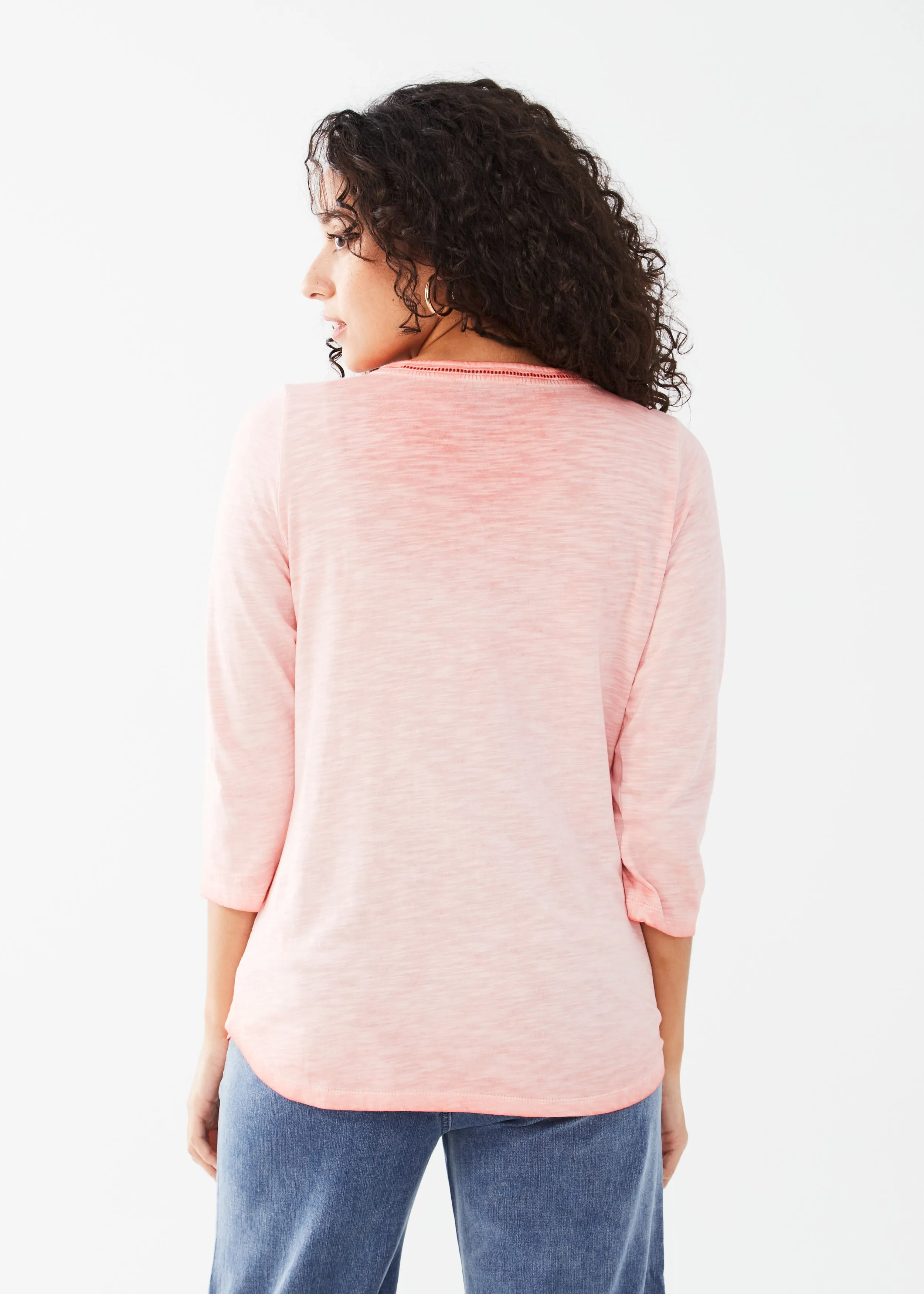 3/4 Sleeve Split Neck Top