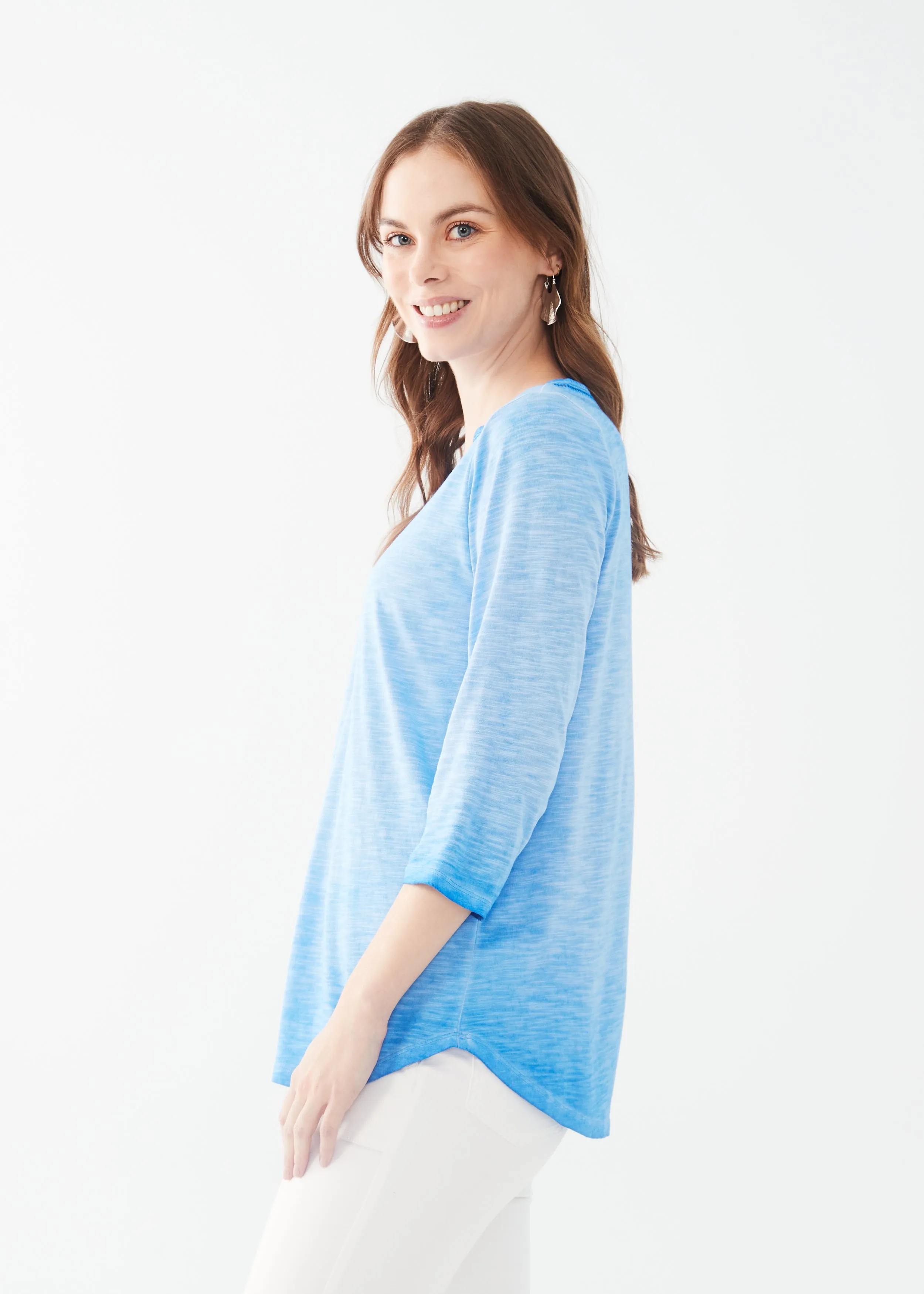 3/4 Sleeve Split Neck Top