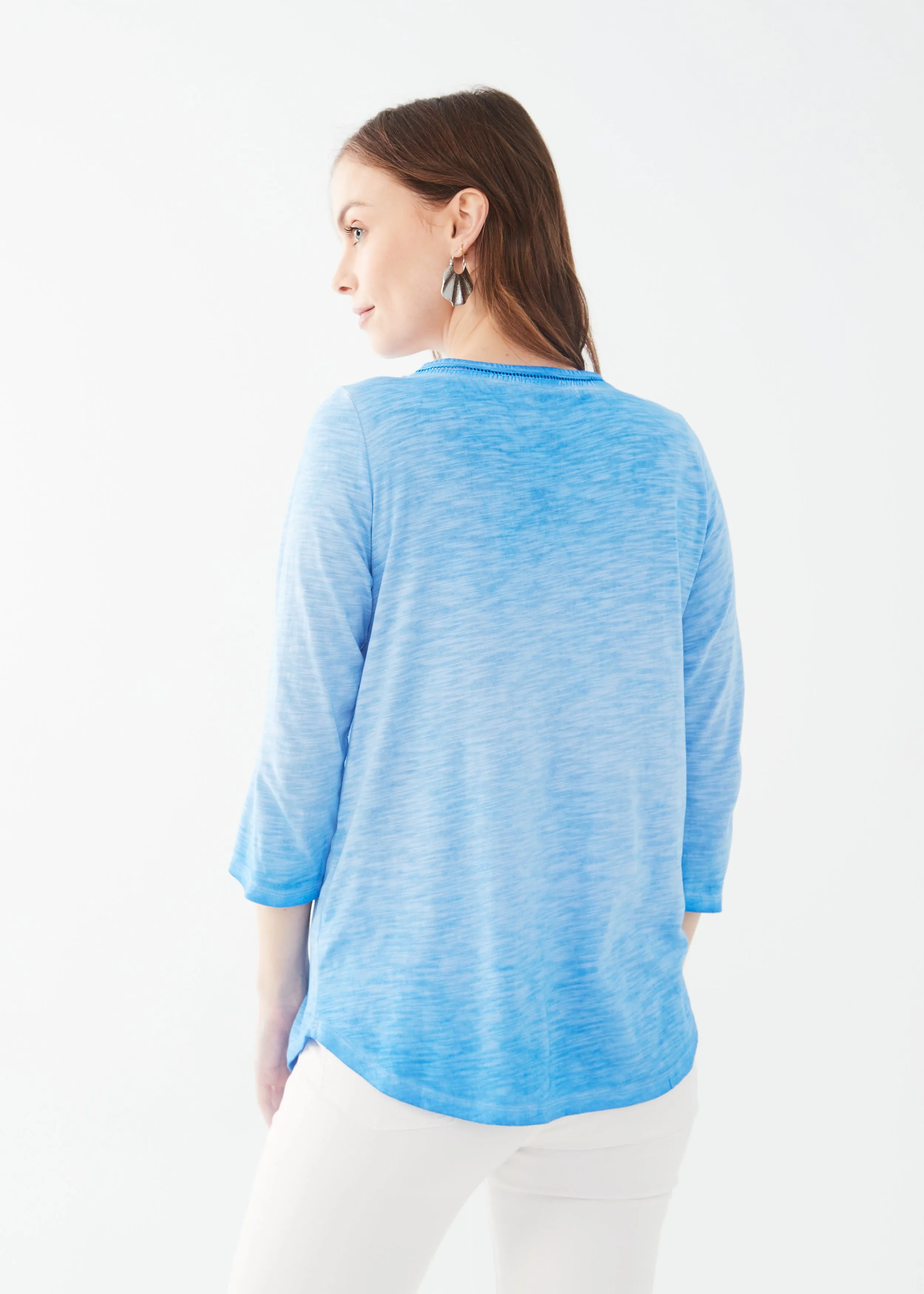 3/4 Sleeve Split Neck Top