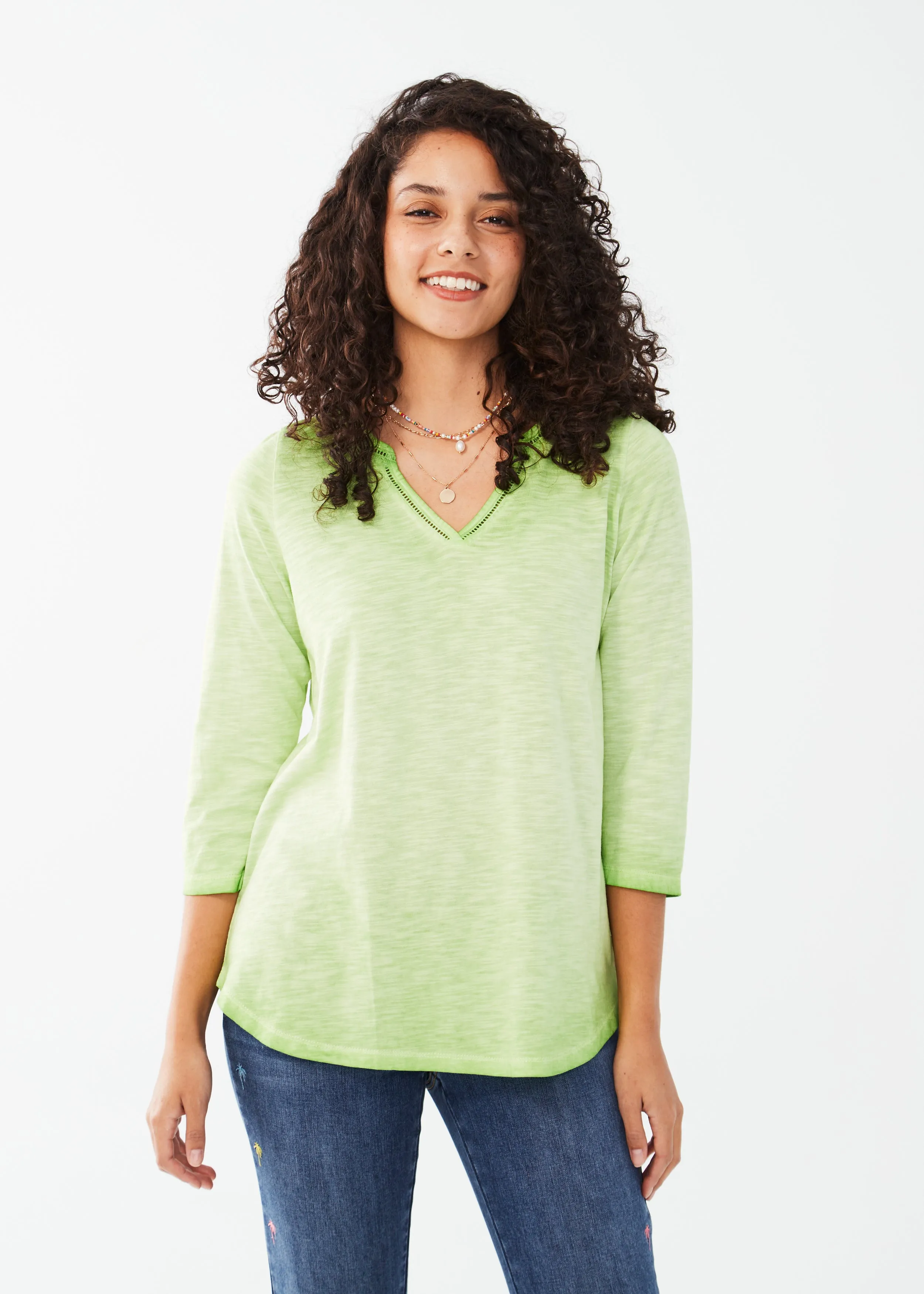 3/4 Sleeve Split Neck Top