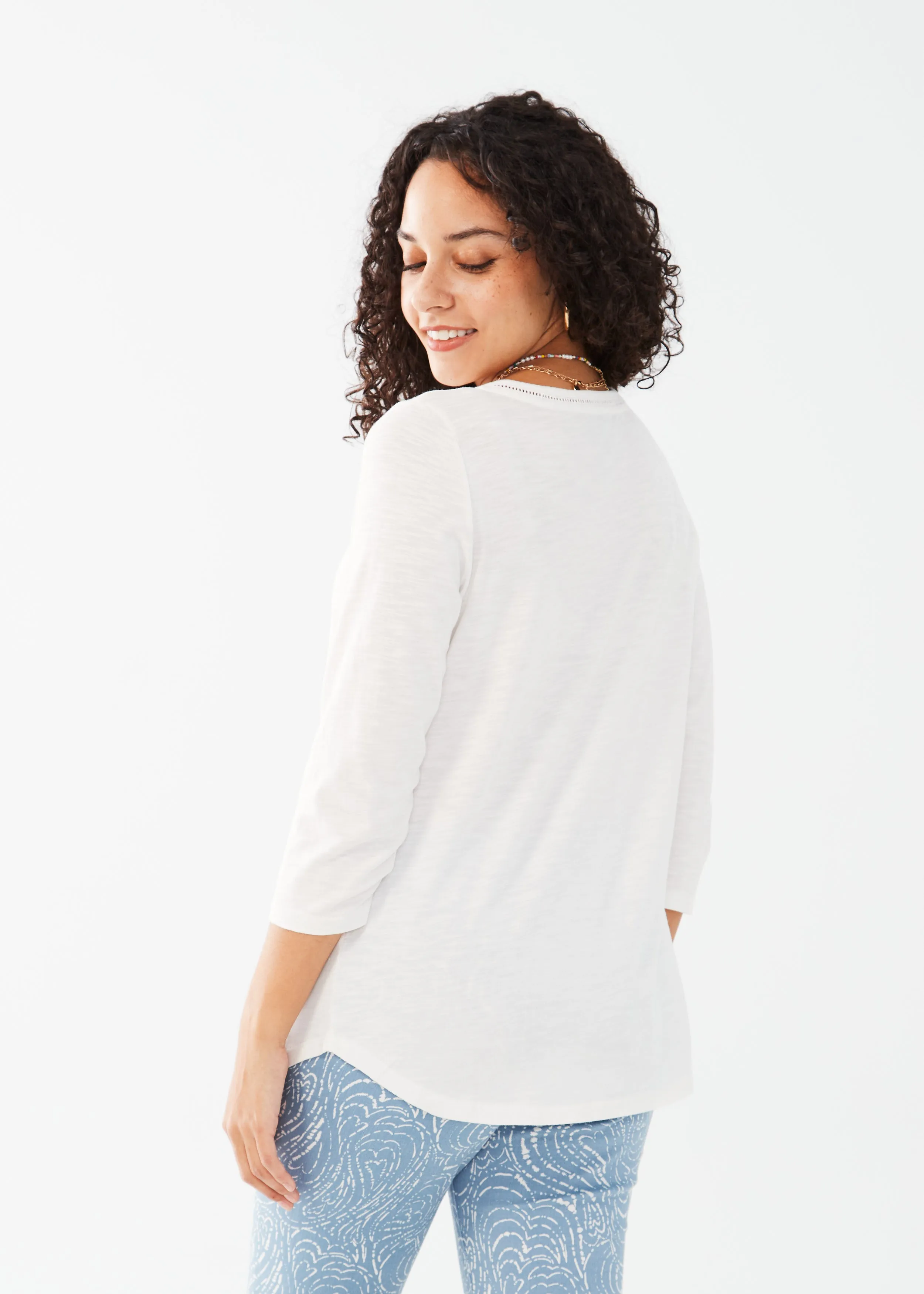 3/4 Sleeve Split Neck Top