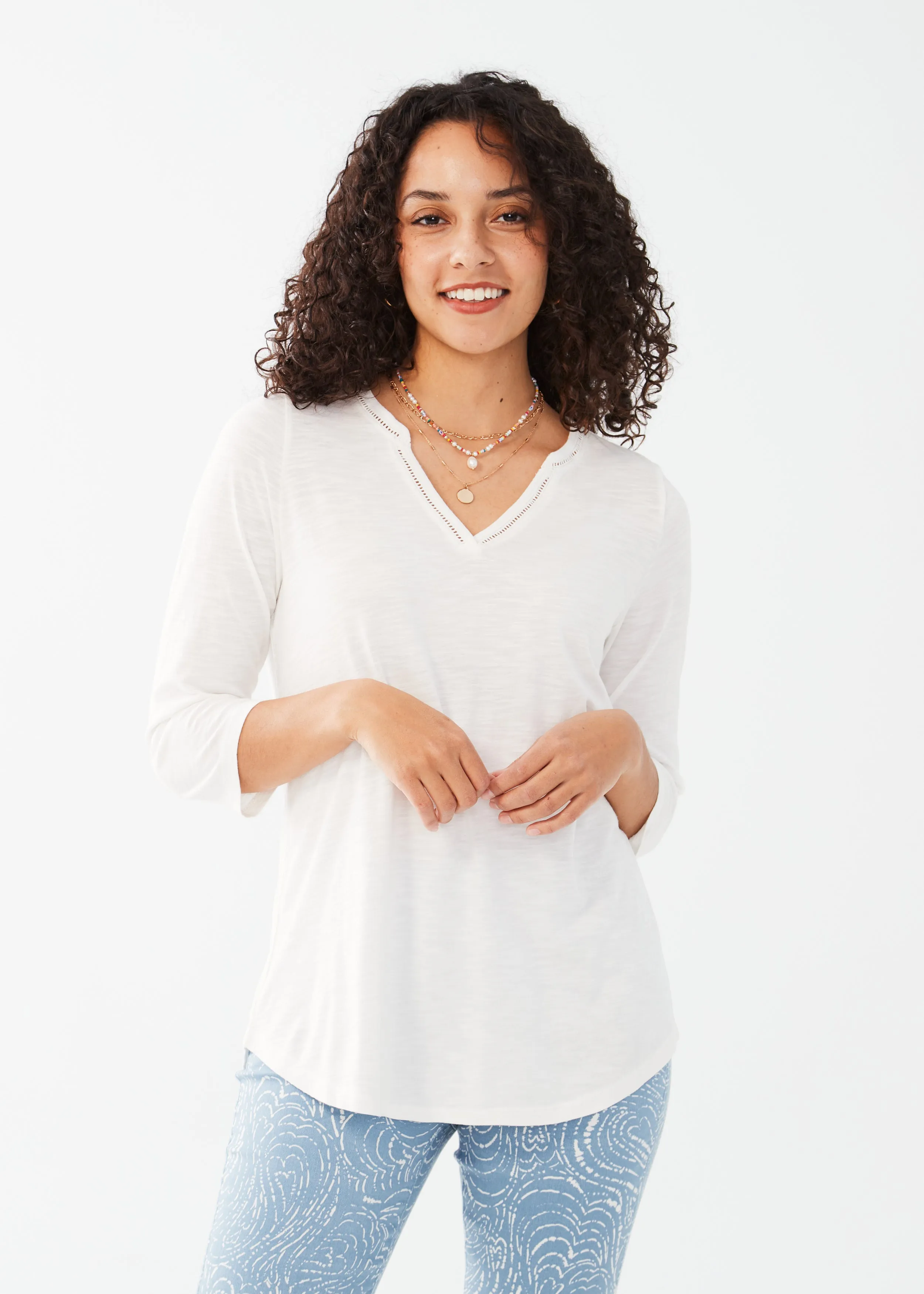 3/4 Sleeve Split Neck Top