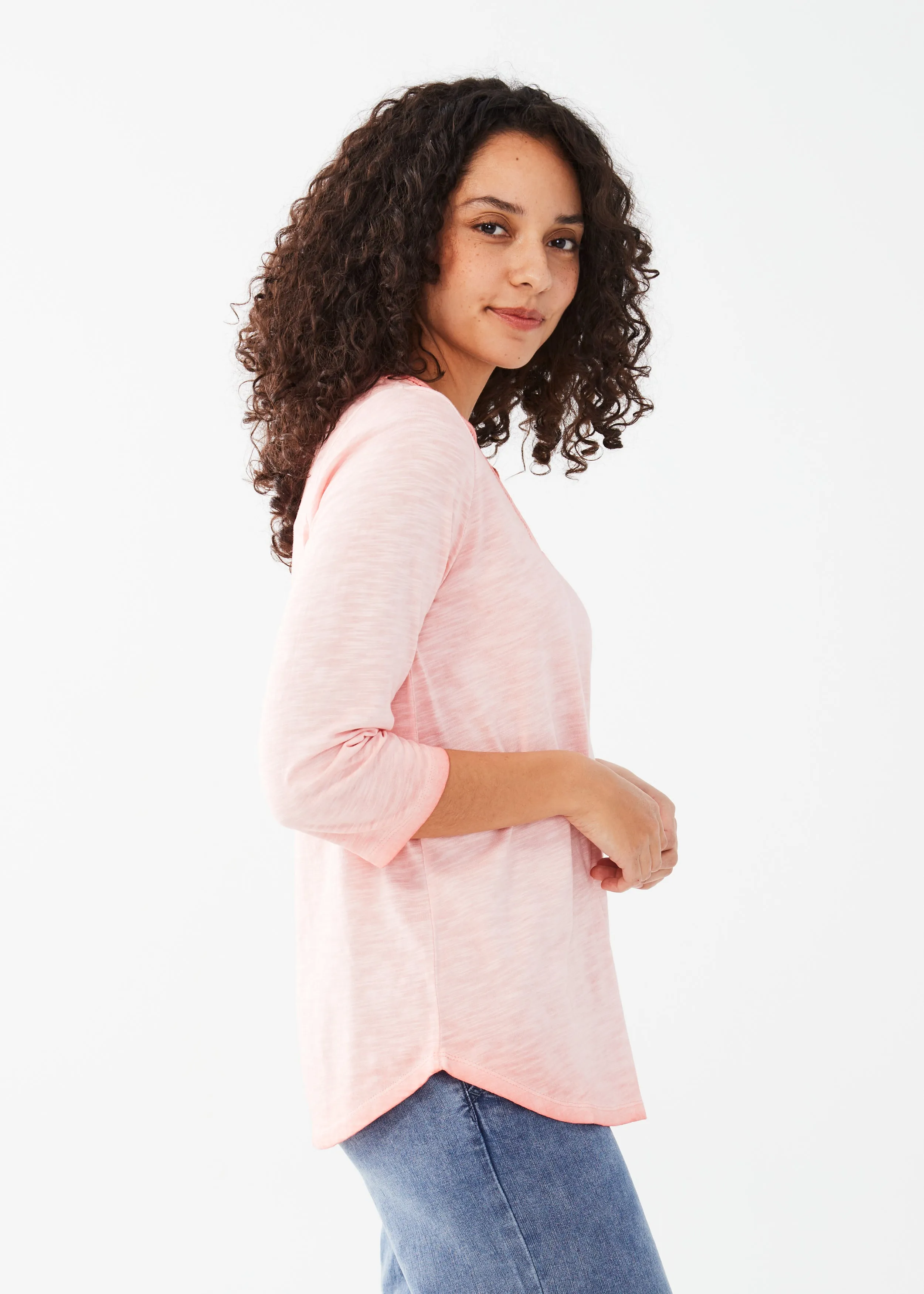 3/4 Sleeve Split Neck Top