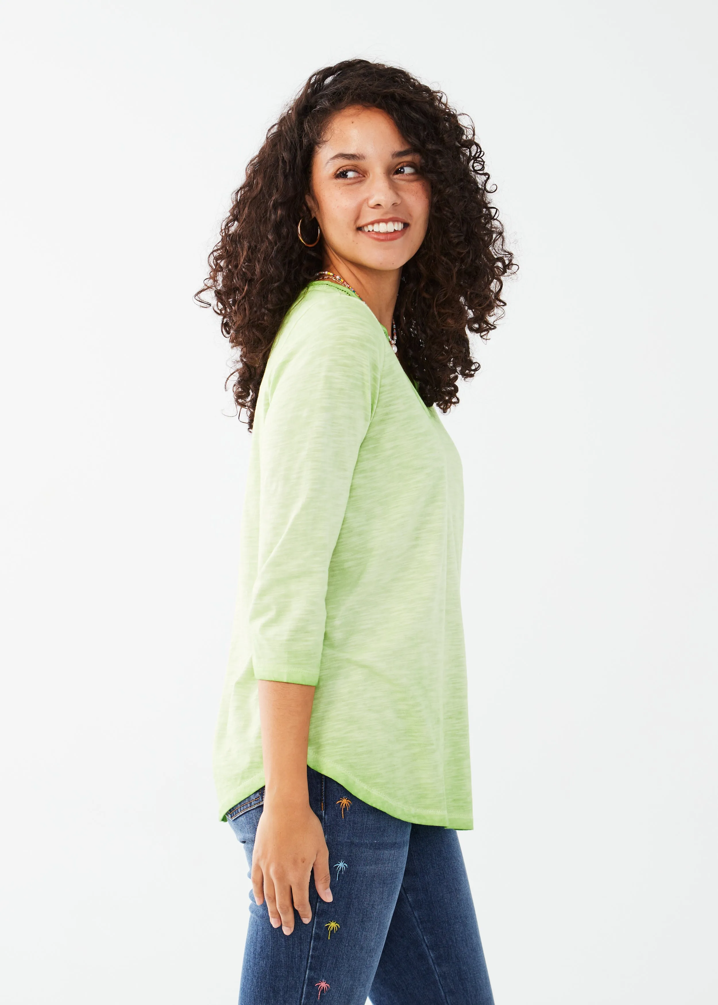 3/4 Sleeve Split Neck Top