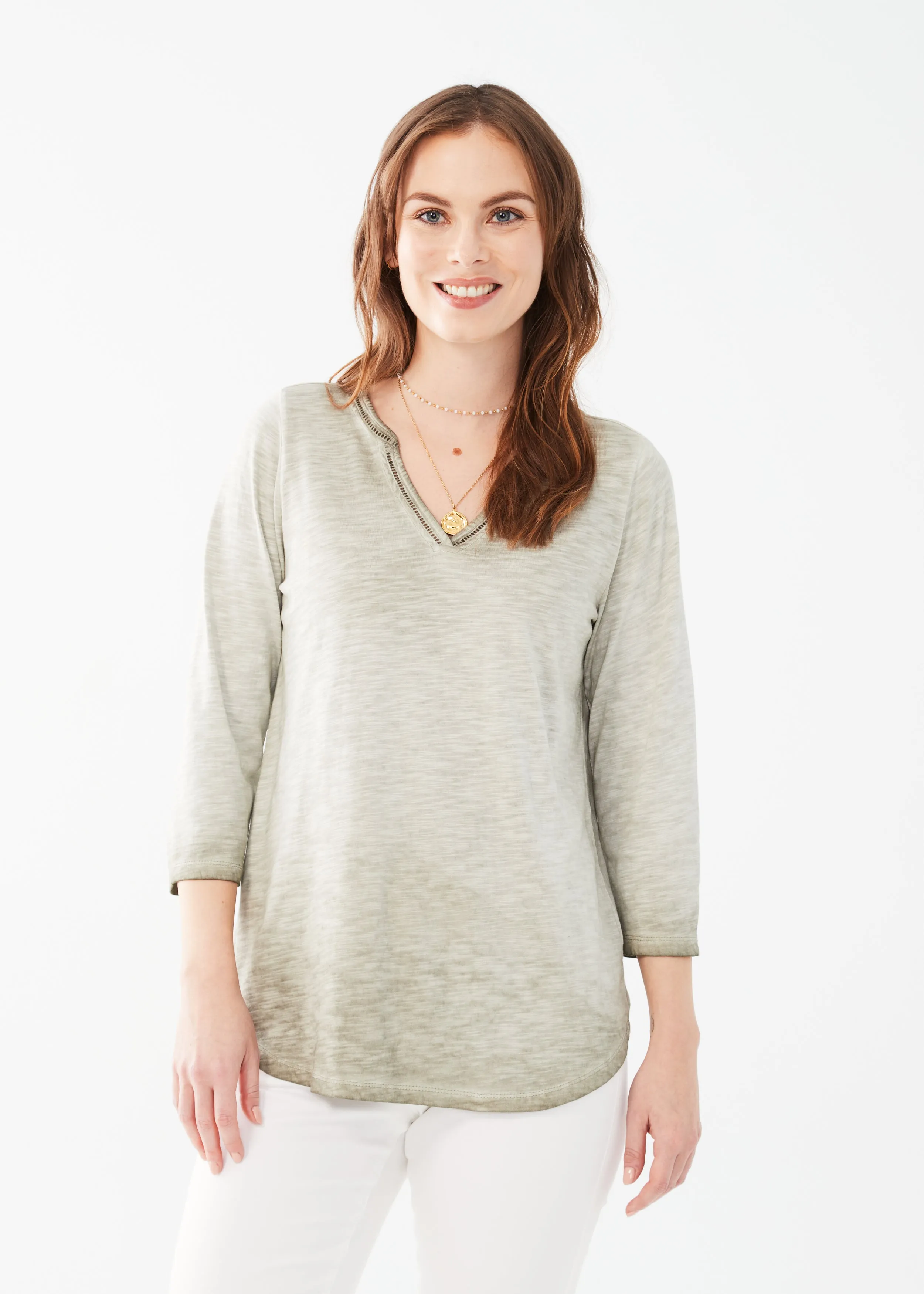 3/4 Sleeve Split Neck Top