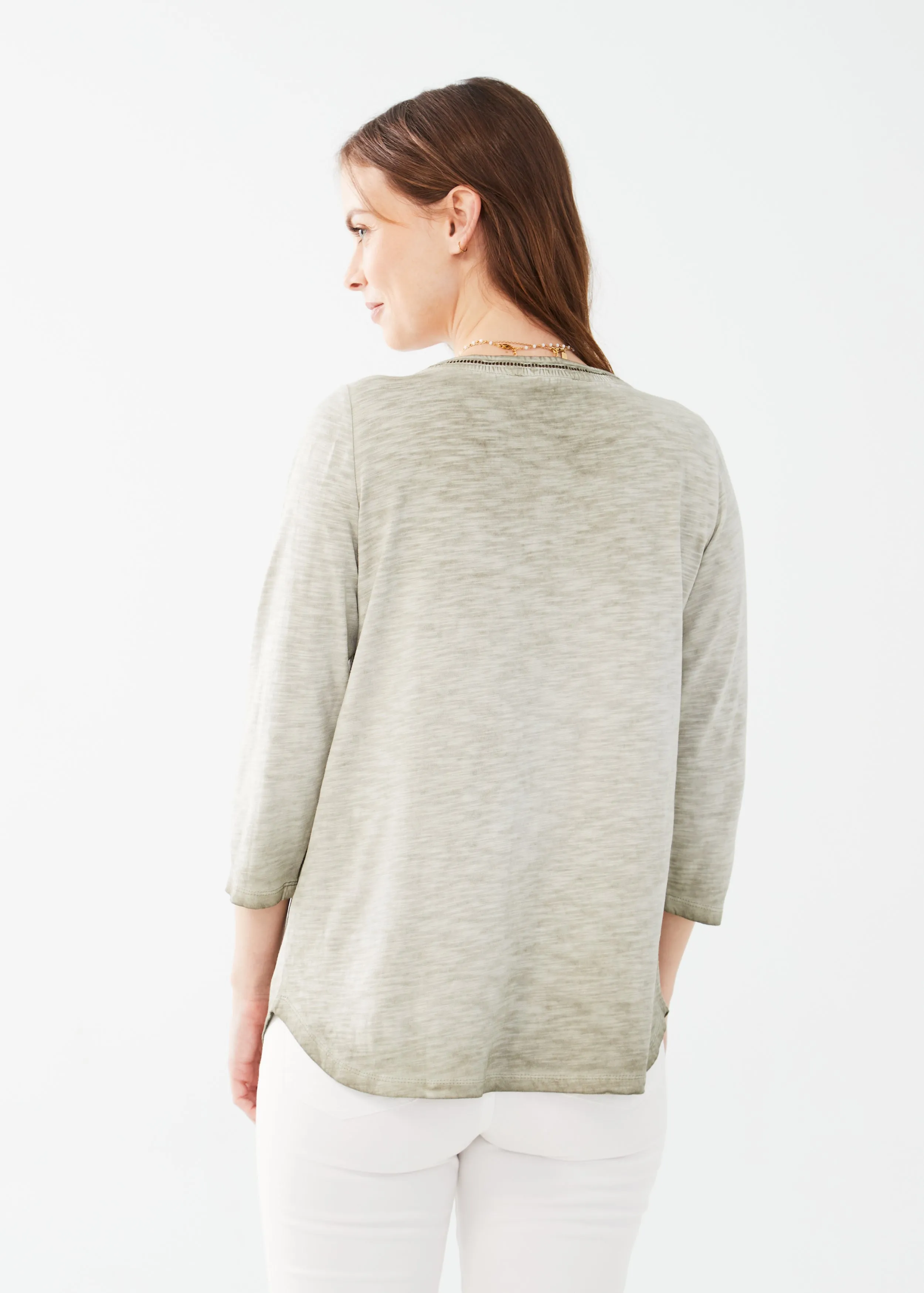 3/4 Sleeve Split Neck Top