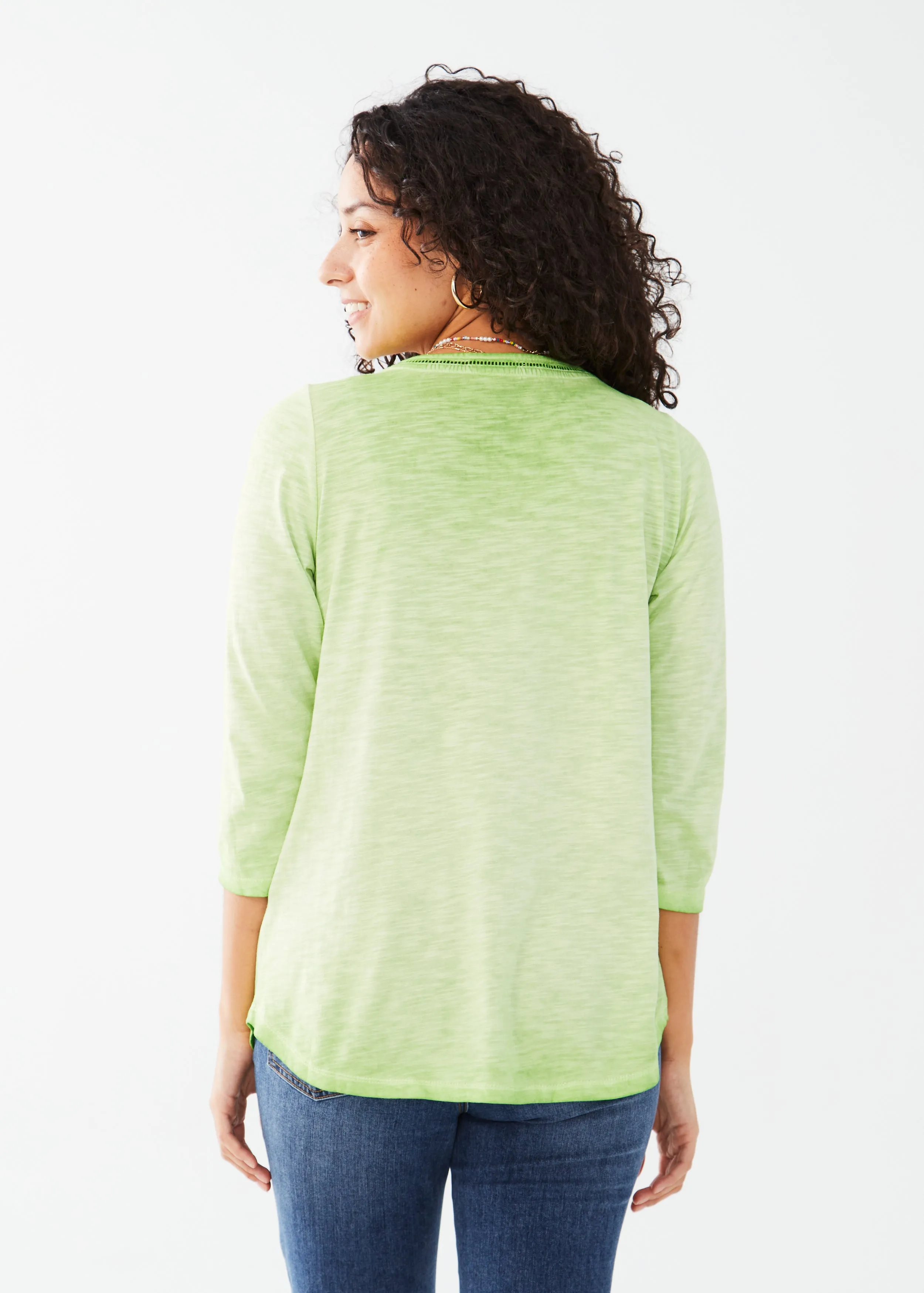 3/4 Sleeve Split Neck Top