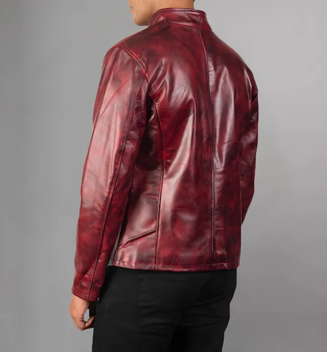 Alex Distressed Burgundy Leather Jacket