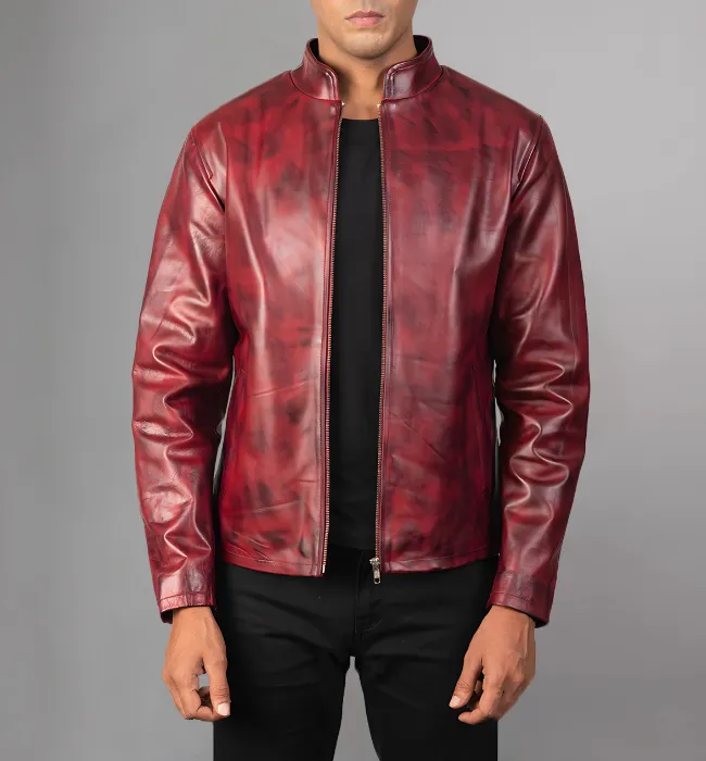 Alex Distressed Burgundy Leather Jacket