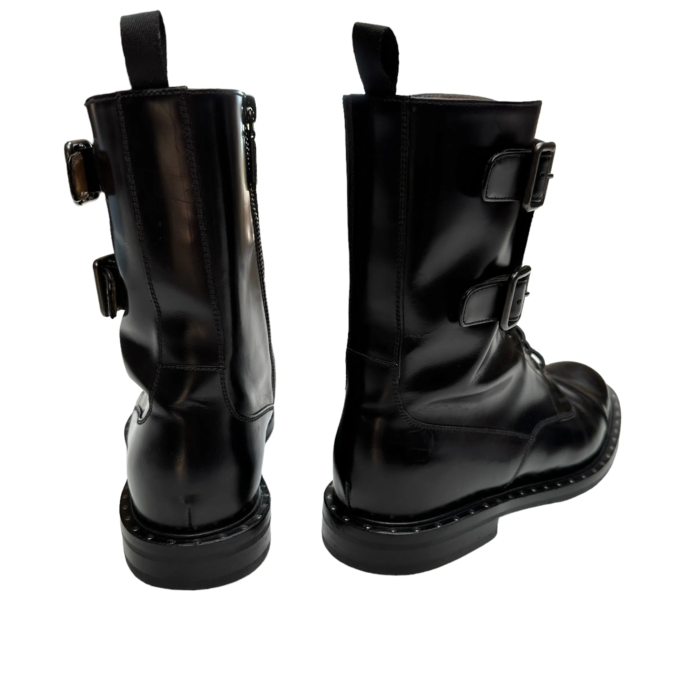 Black Leather Combat Boots - 8