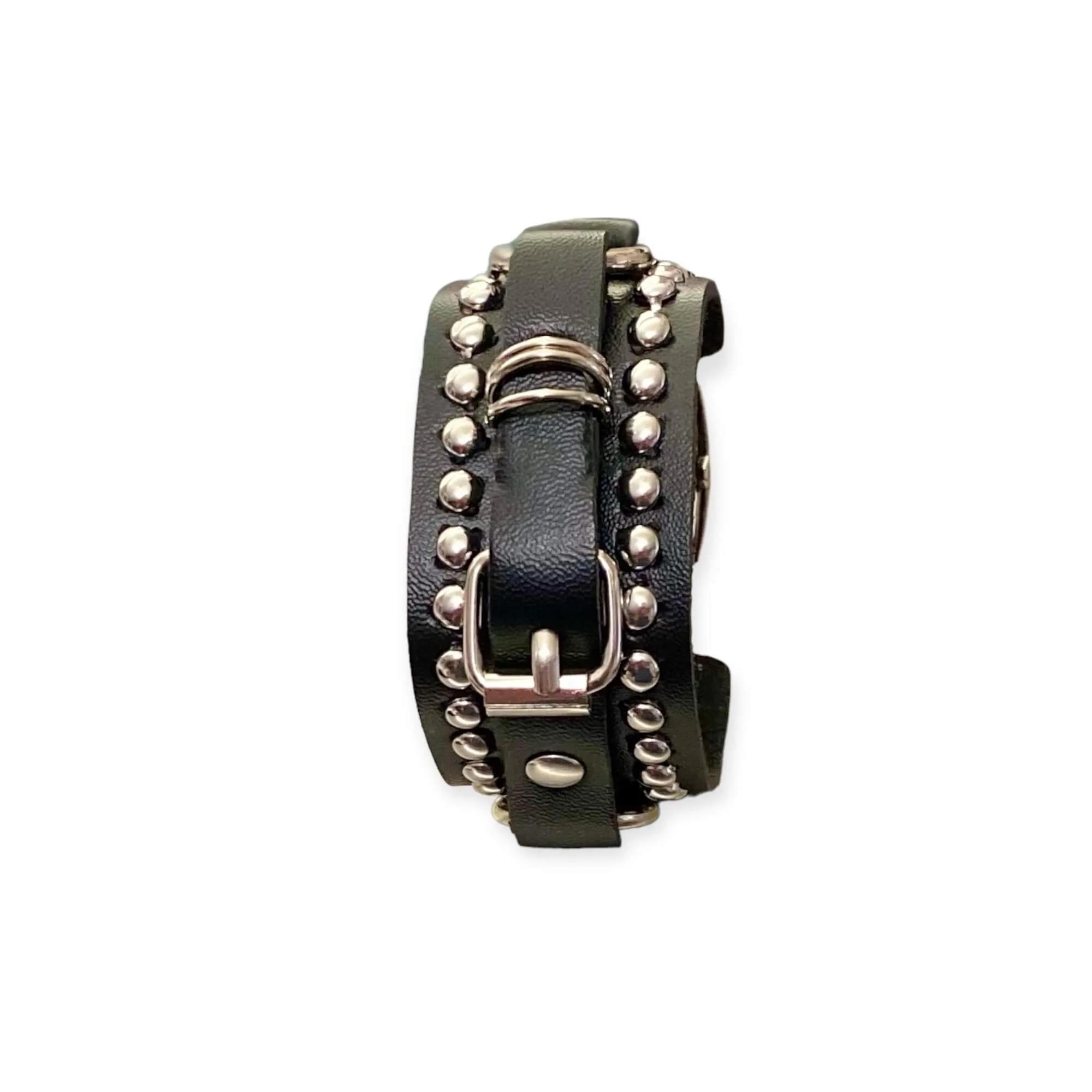 Black Leather Silver Studs Cuff Bracelets