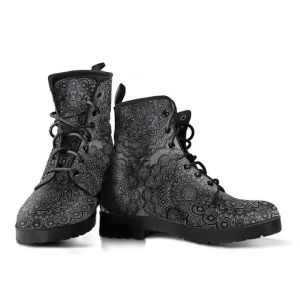 Black Mandala  Memory Foam Boots | All Season Lace Up Boots | Vegan Leather Combat Boot by Manifestie