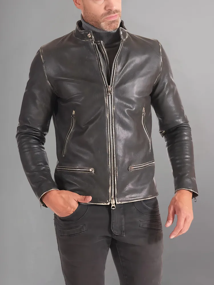 Black Motorcycle Brando Mens Leather Jacket