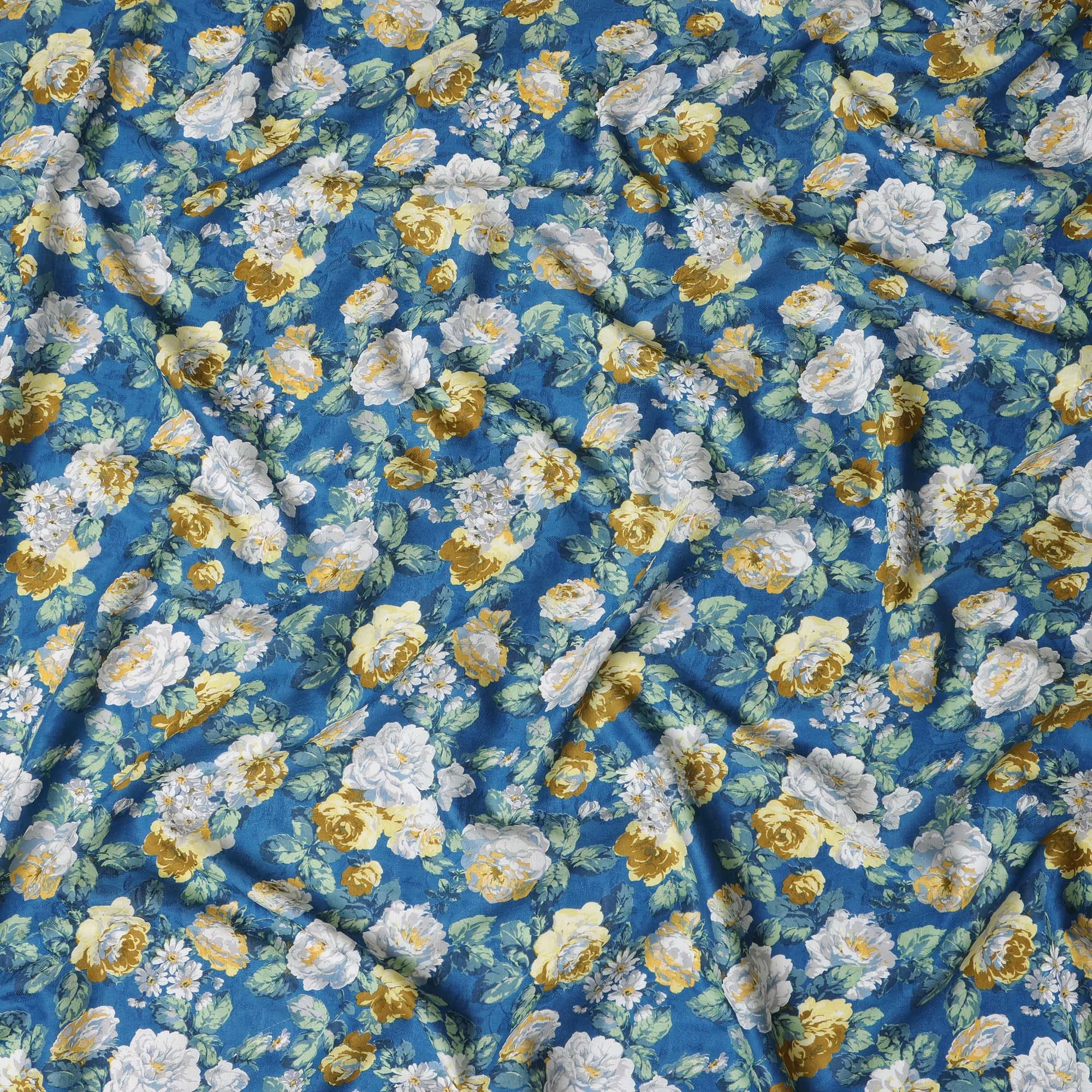 Blue Japanese Cotton Voile Fabric, Yellow & White Floral Print, 110 cm Width-D20909