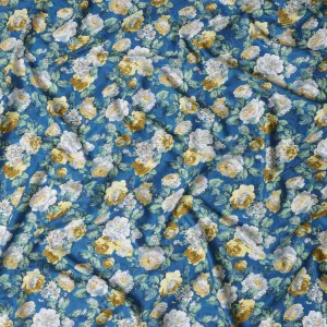 Blue Japanese Cotton Voile Fabric, Yellow & White Floral Print, 110 cm Width-D20909