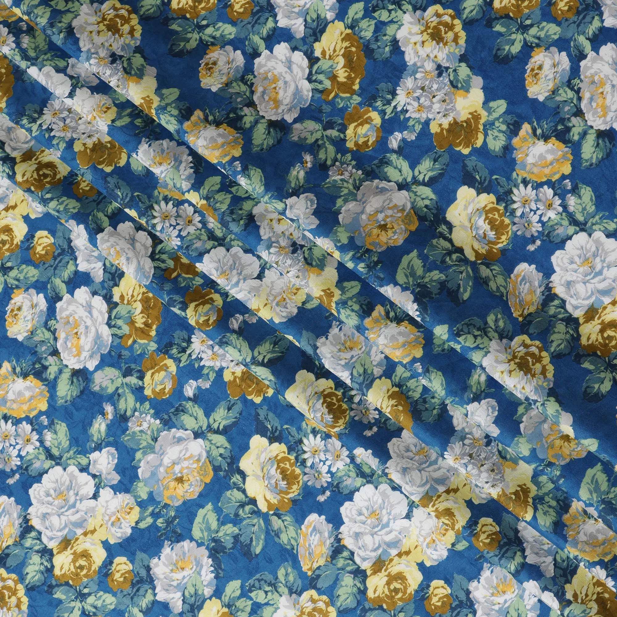 Blue Japanese Cotton Voile Fabric, Yellow & White Floral Print, 110 cm Width-D20909