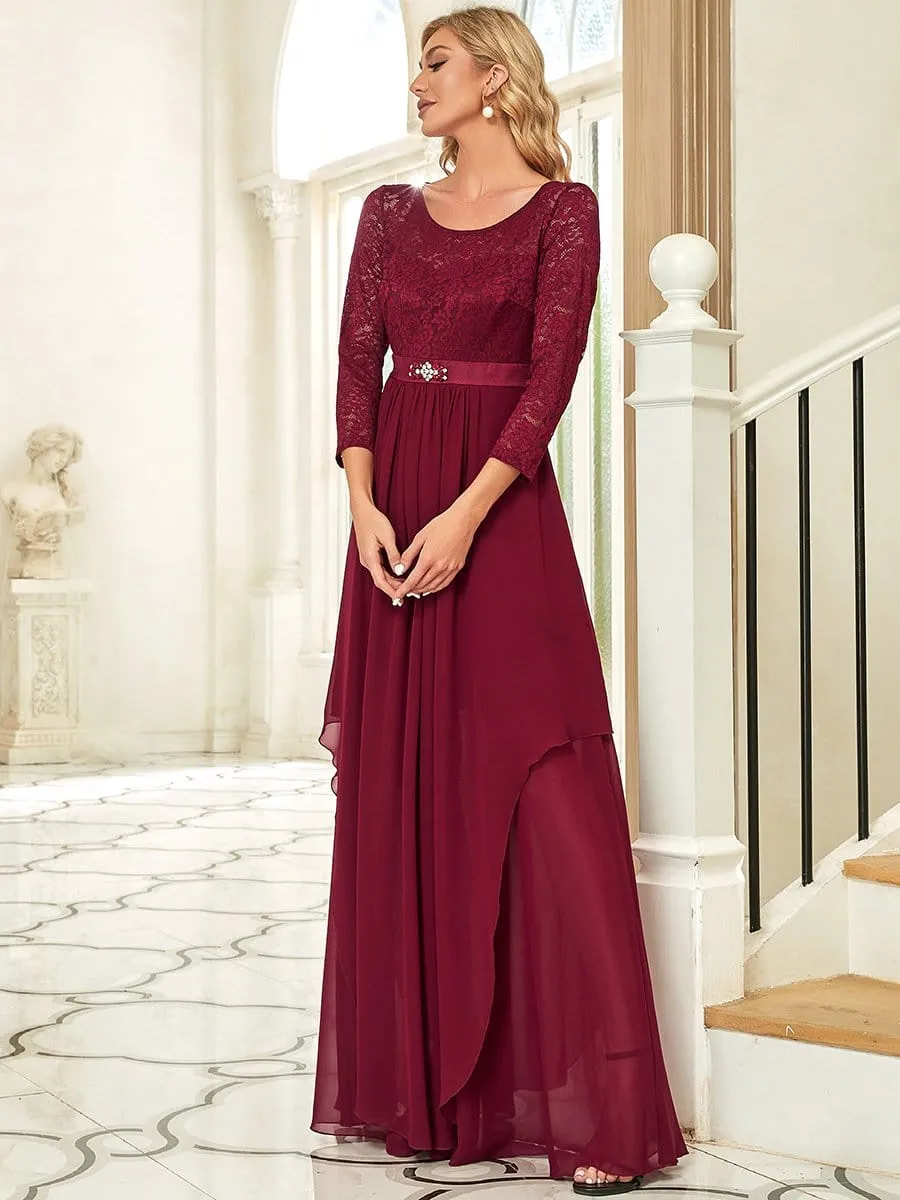 Classic Floral Lace Bridesmaid Dress with Long Sleeve