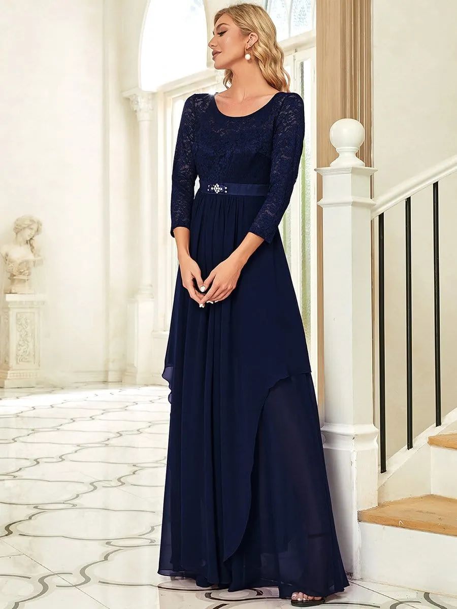 Classic Floral Lace Bridesmaid Dress with Long Sleeve