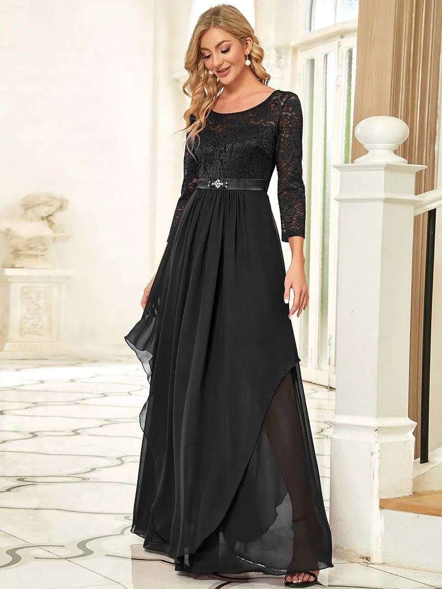 Classic Floral Lace Bridesmaid Dress with Long Sleeve