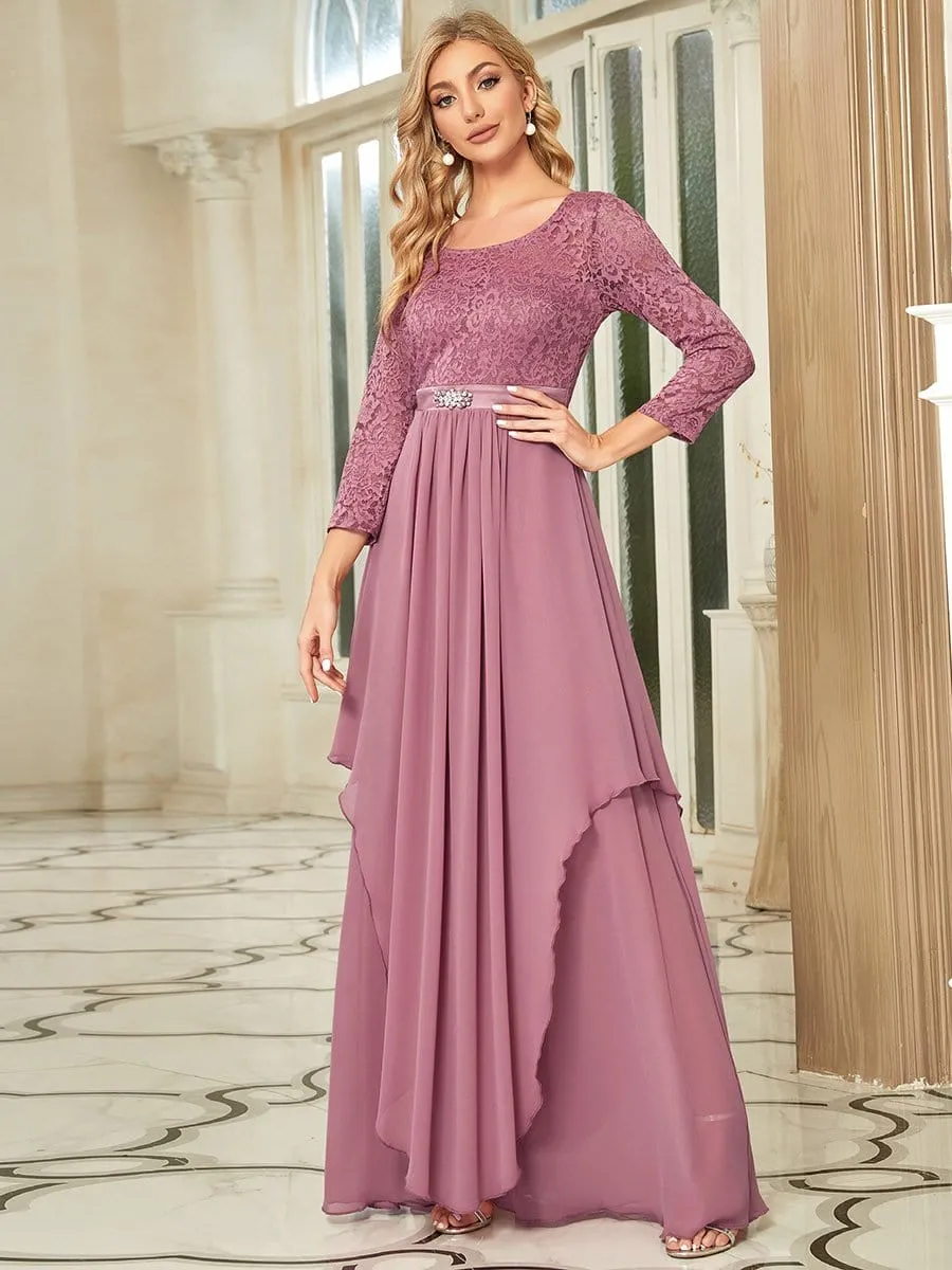 Classic Floral Lace Bridesmaid Dress with Long Sleeve