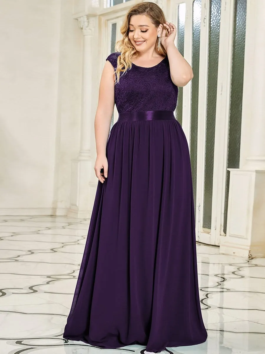 Classic Round Neck V Back Lace Bodice Bridesmaid Dress