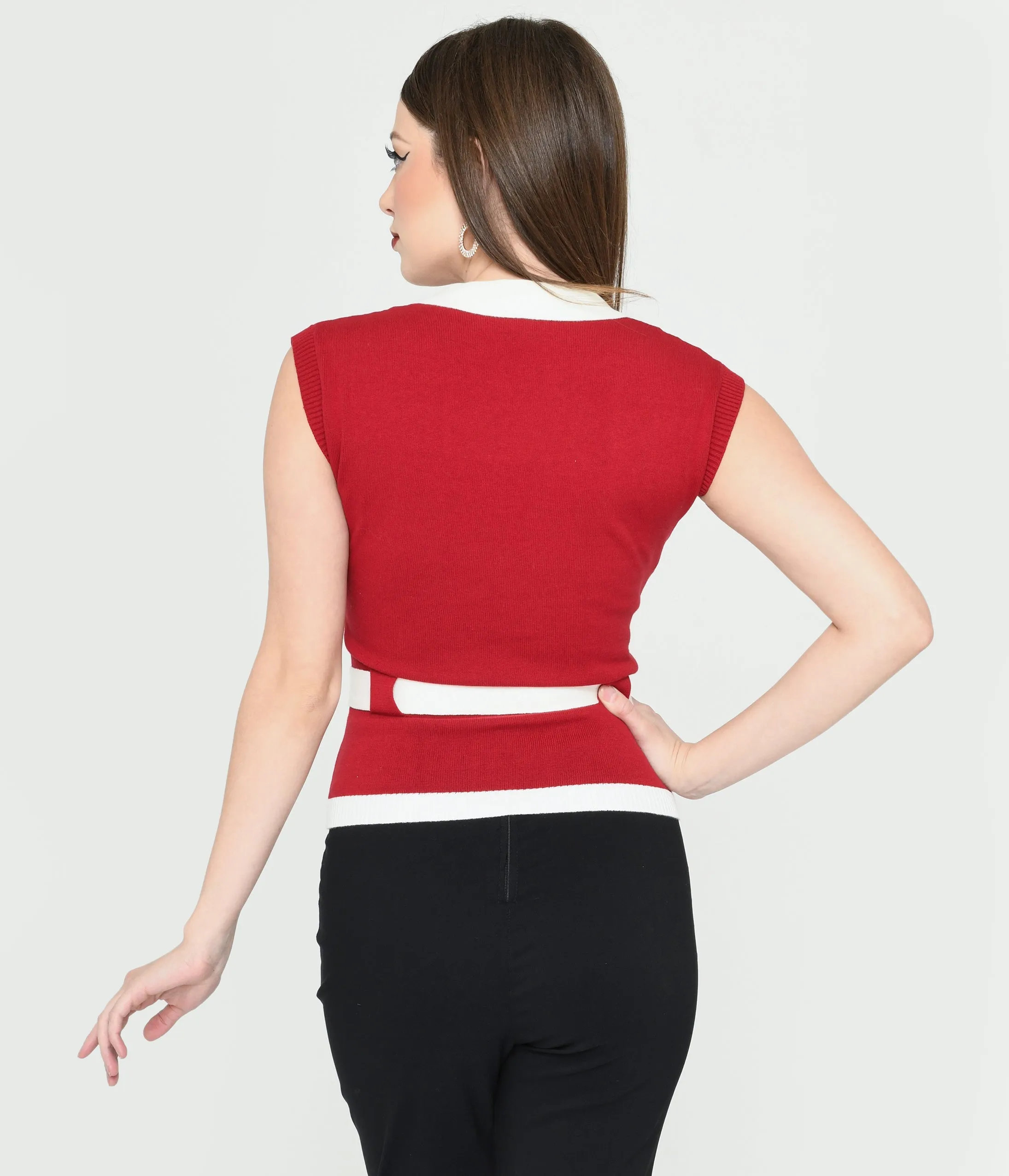 Collectif Burgundy & White Belted Norma Knit Top