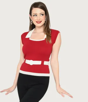 Collectif Burgundy & White Belted Norma Knit Top