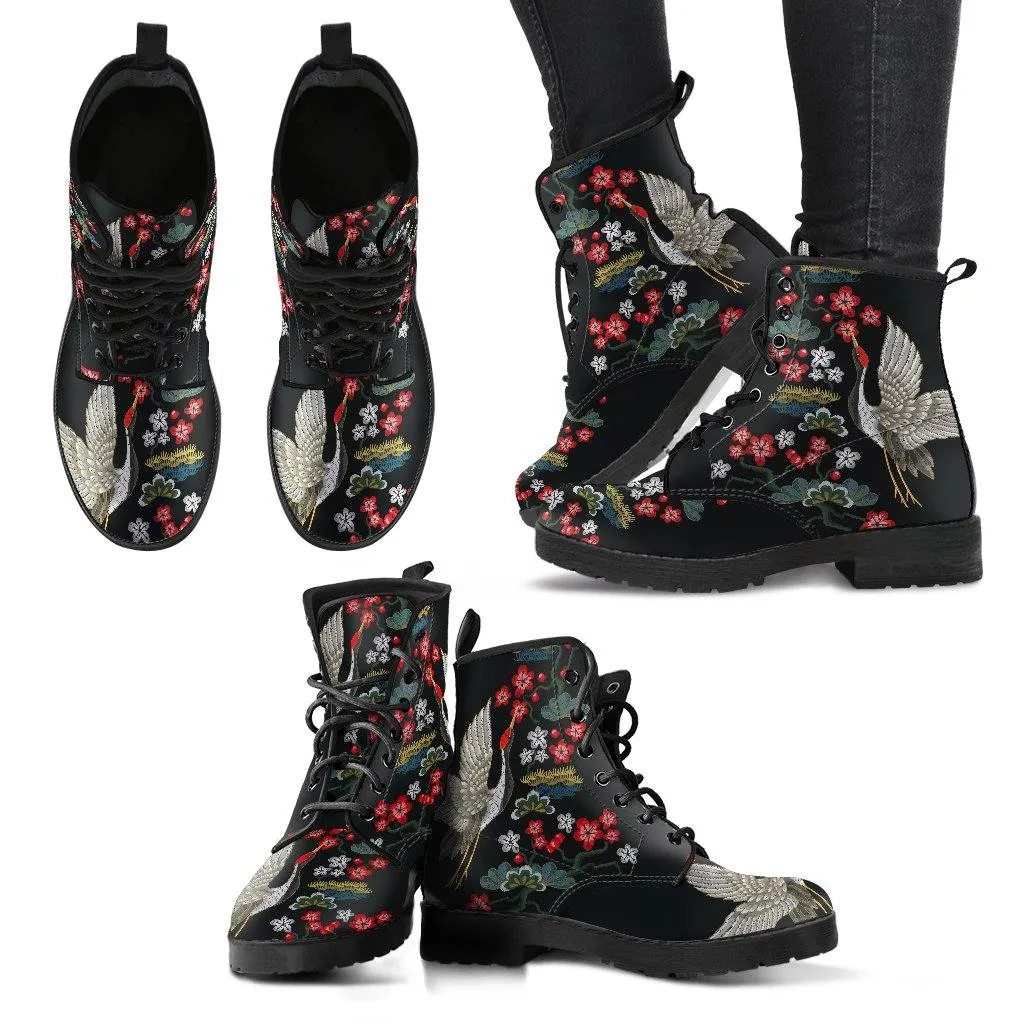 Crane and Fauna  Memory Foam Boots | All Season Lace Up Boots | Vegan Leather Combat Boot by Manifestie