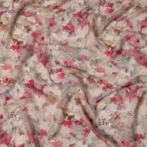 Cream Beige Viscose Digital Printed Fabric with Soft Floral Design, 110 cm Width-D21297