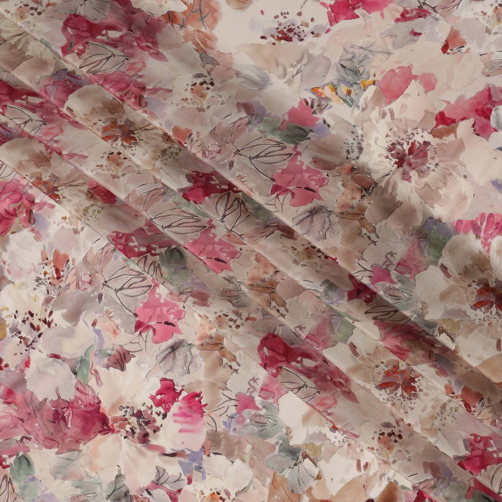 Cream Beige Viscose Digital Printed Fabric with Soft Floral Design, 110 cm Width-D21297