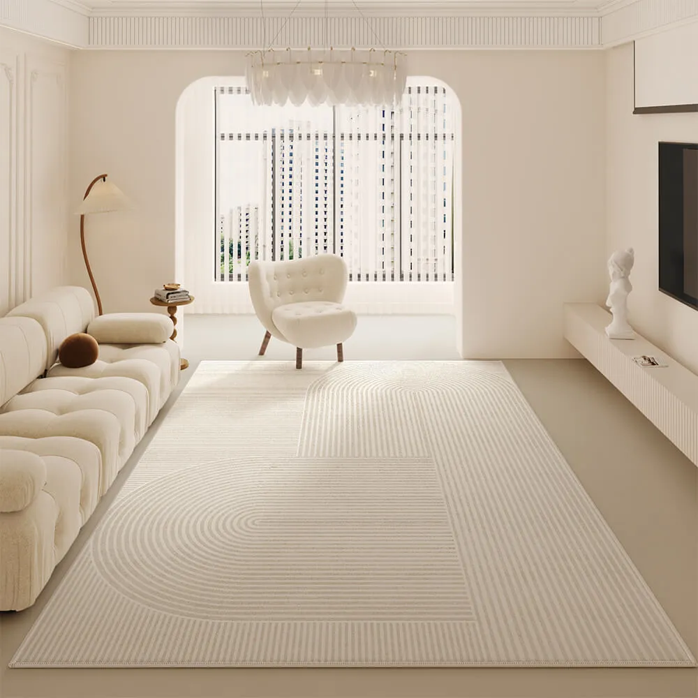 Creamy Striped Minimalist Modern Cashmere Rug