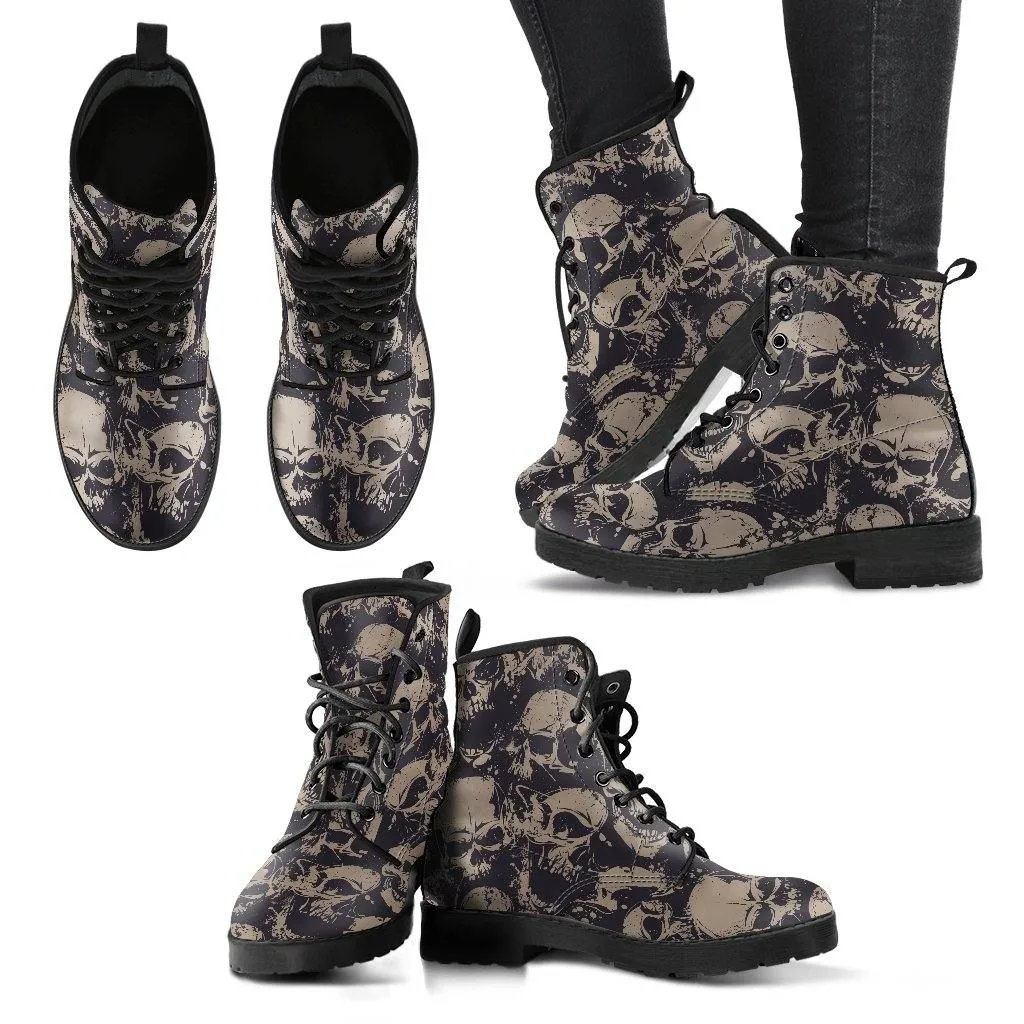 Dark Skulls  Memory Foam Boots | All Season Lace Up Boots | Vegan Leather Combat Boot by Manifestie