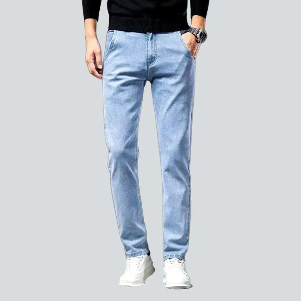 Diagonal pocket sanded men's jeans