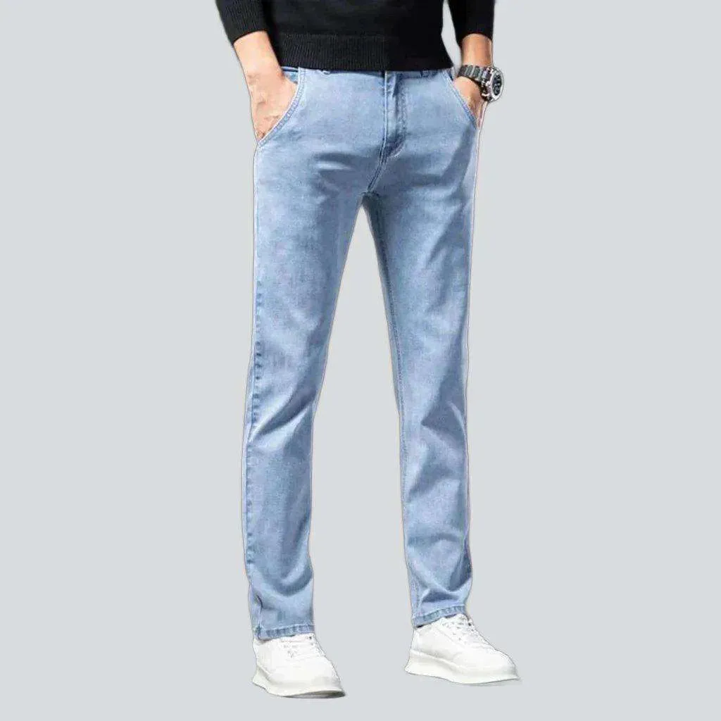 Diagonal pocket sanded men's jeans