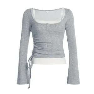 Double Layer Ruched Side Long Sleeve Top