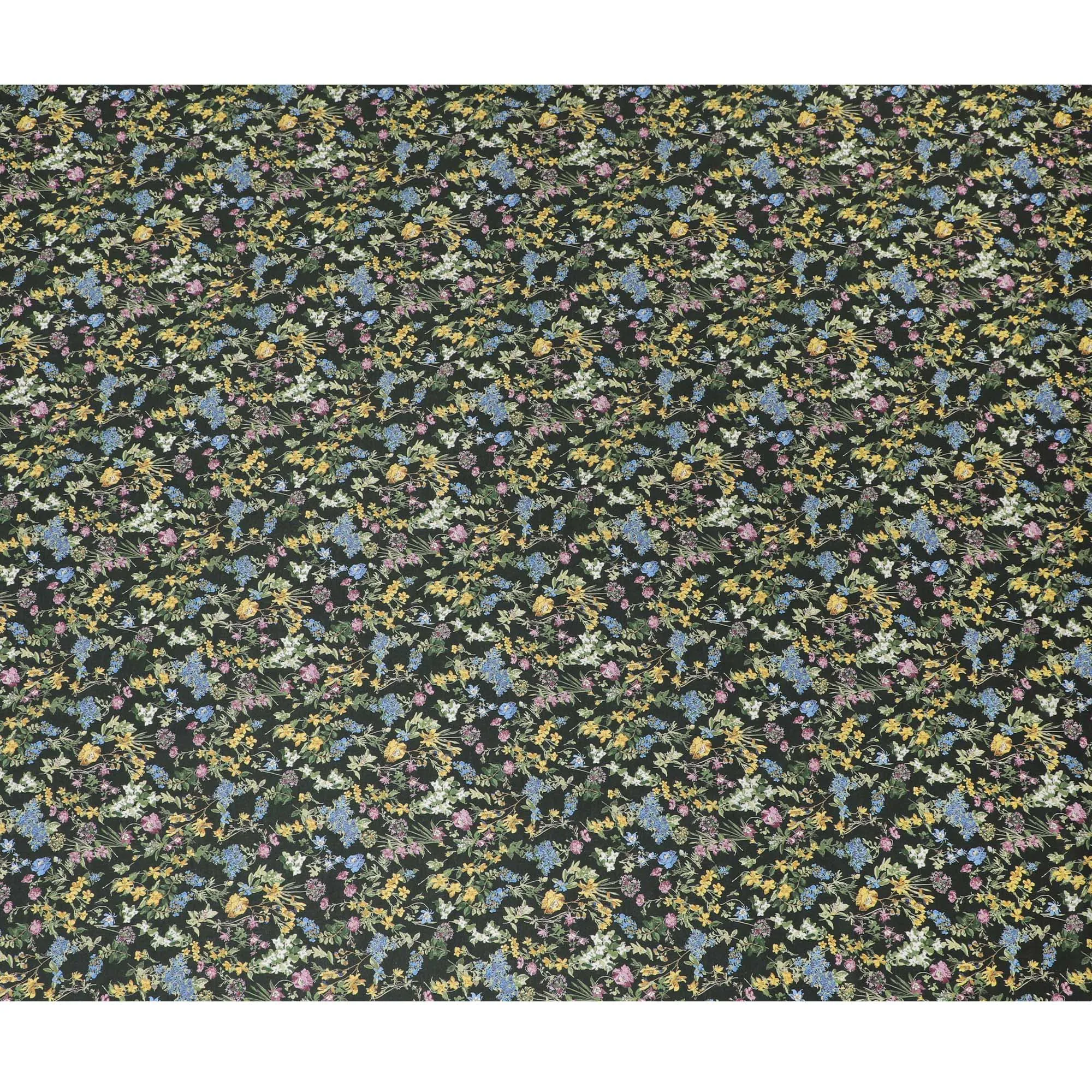 Elegant Green Floral Cotton Lawn Fabric with Yellow and Blue Blossoms, 110 cm Wide, Japanese Design-D19566