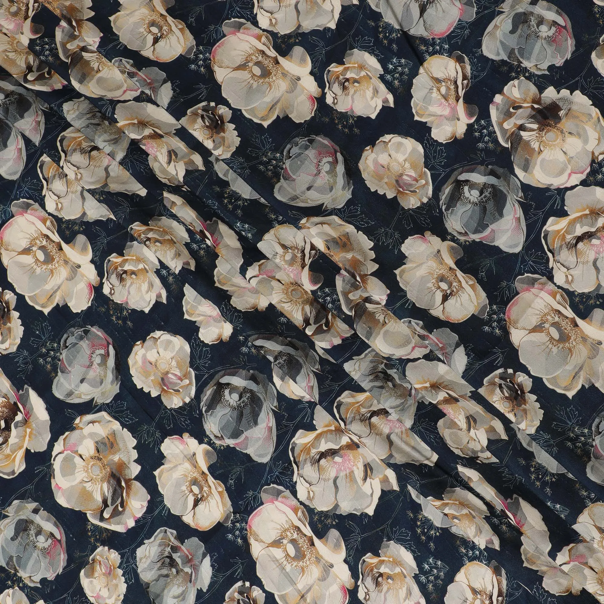 Elegant Navy Floral Viscose Fabric - 110 cm Wide-D19412