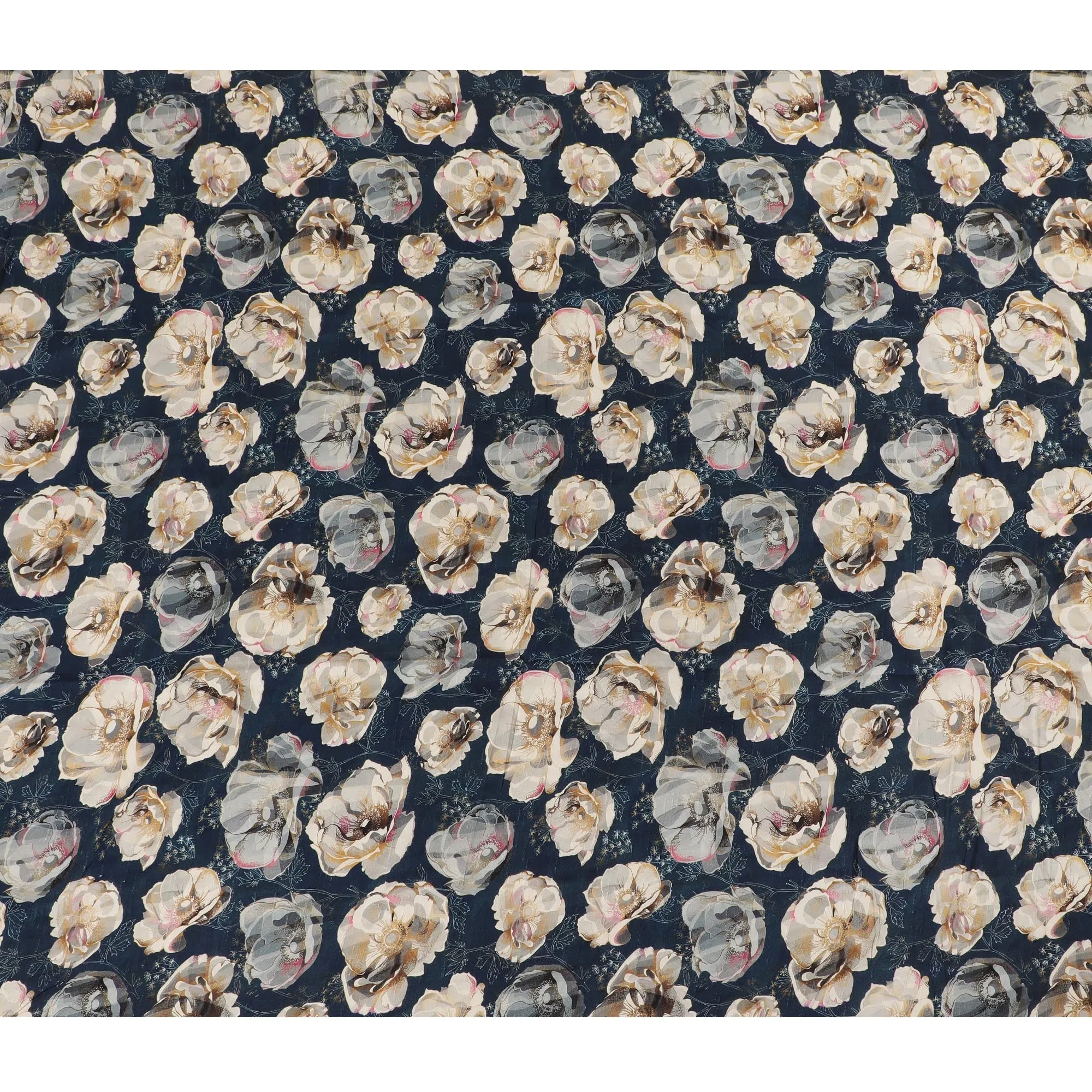 Elegant Navy Floral Viscose Fabric - 110 cm Wide-D19412