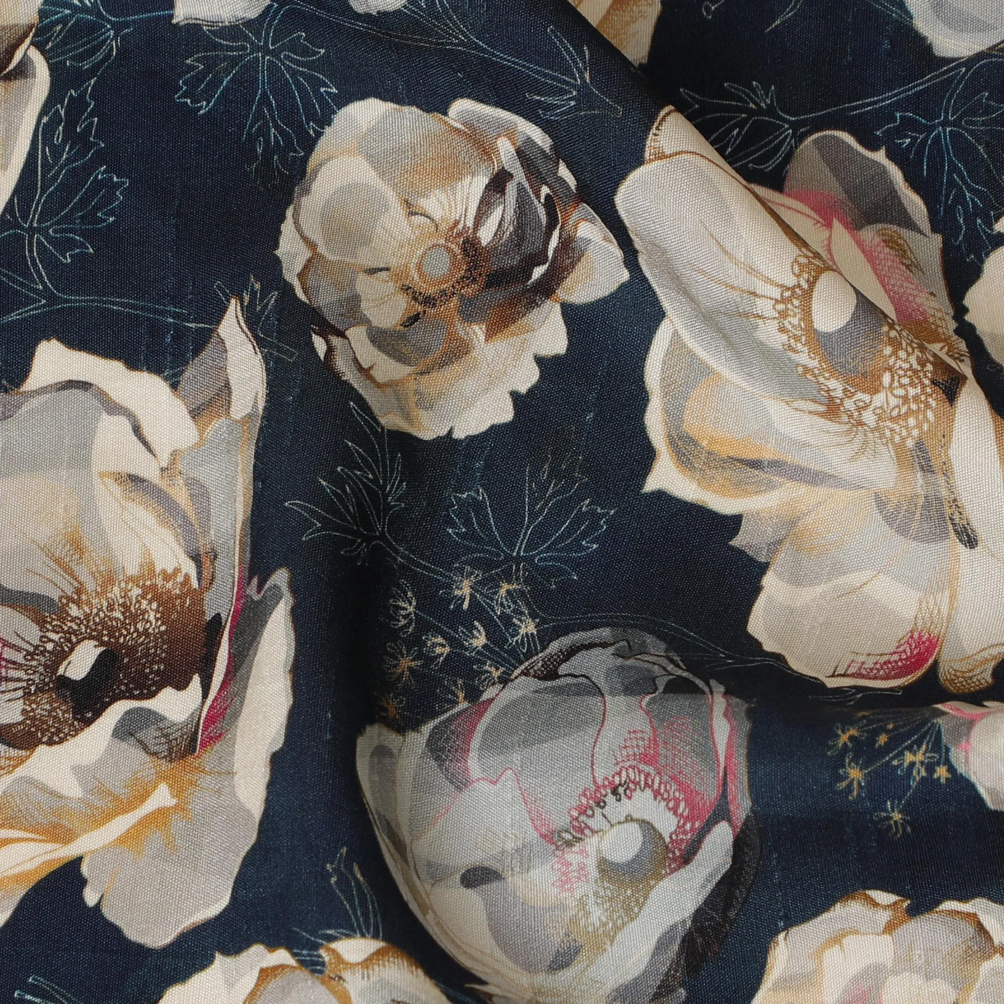 Elegant Navy Floral Viscose Fabric - 110 cm Wide-D19412