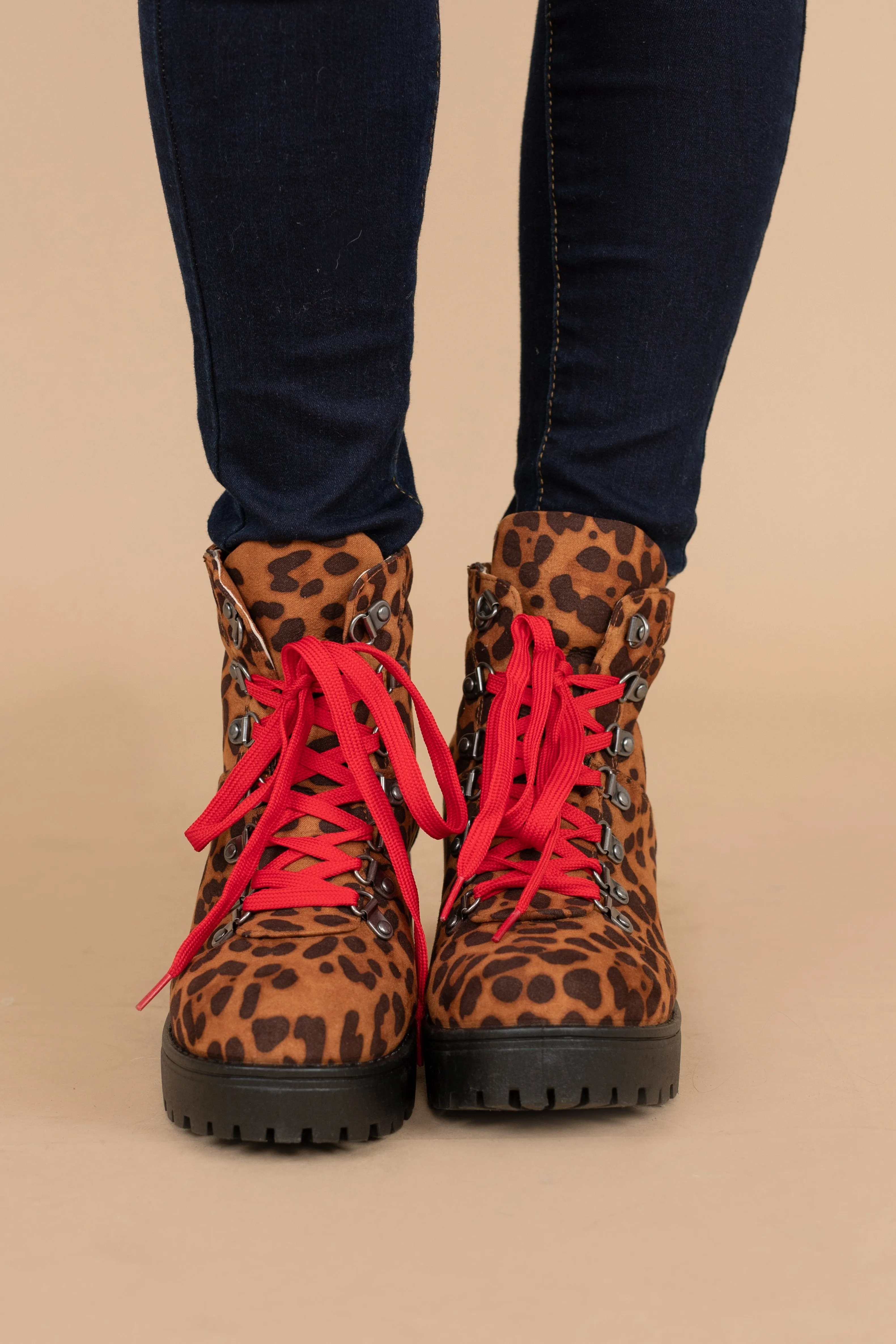 Feeling Fearless Brown Leopard Combat Boots