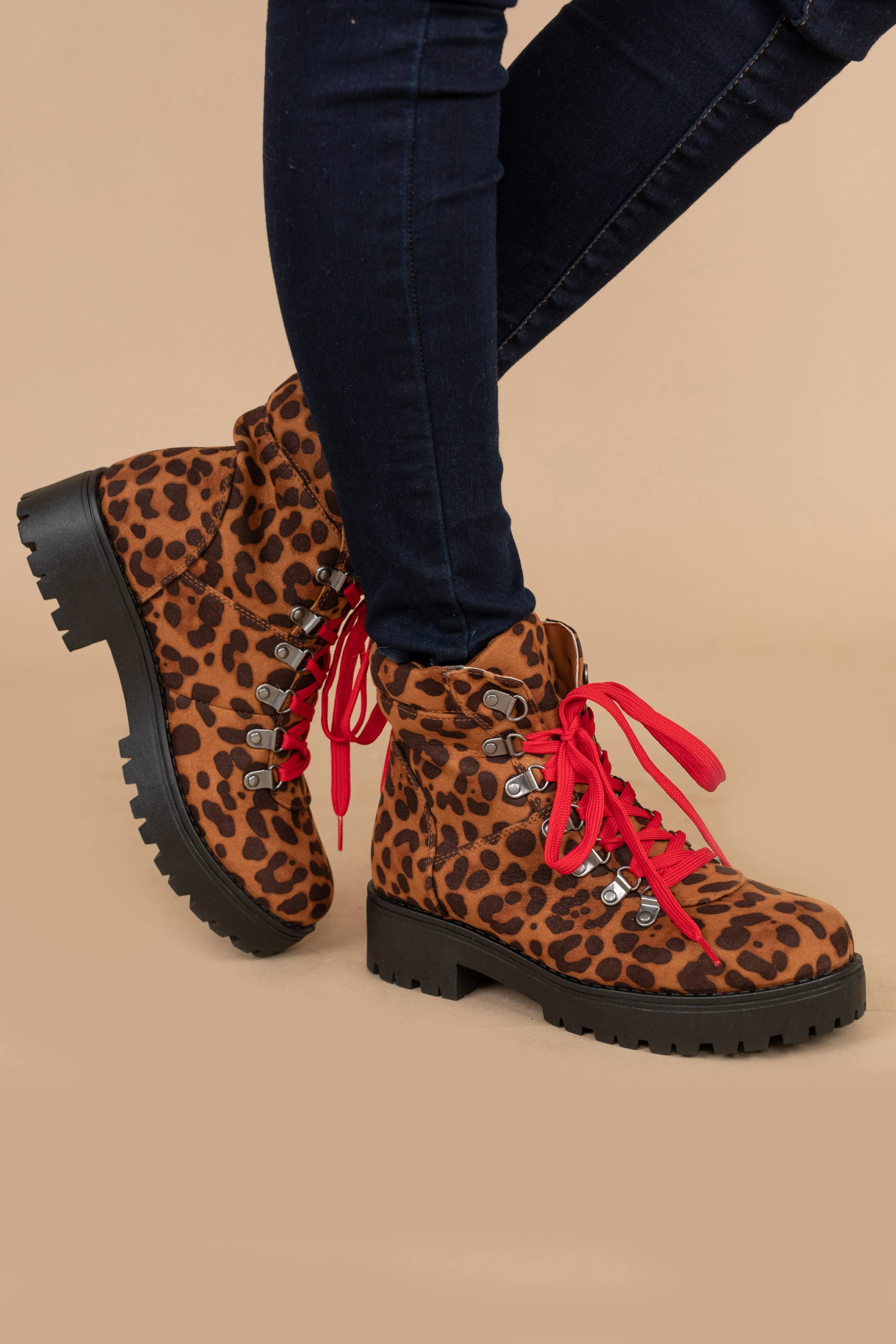 Feeling Fearless Brown Leopard Combat Boots