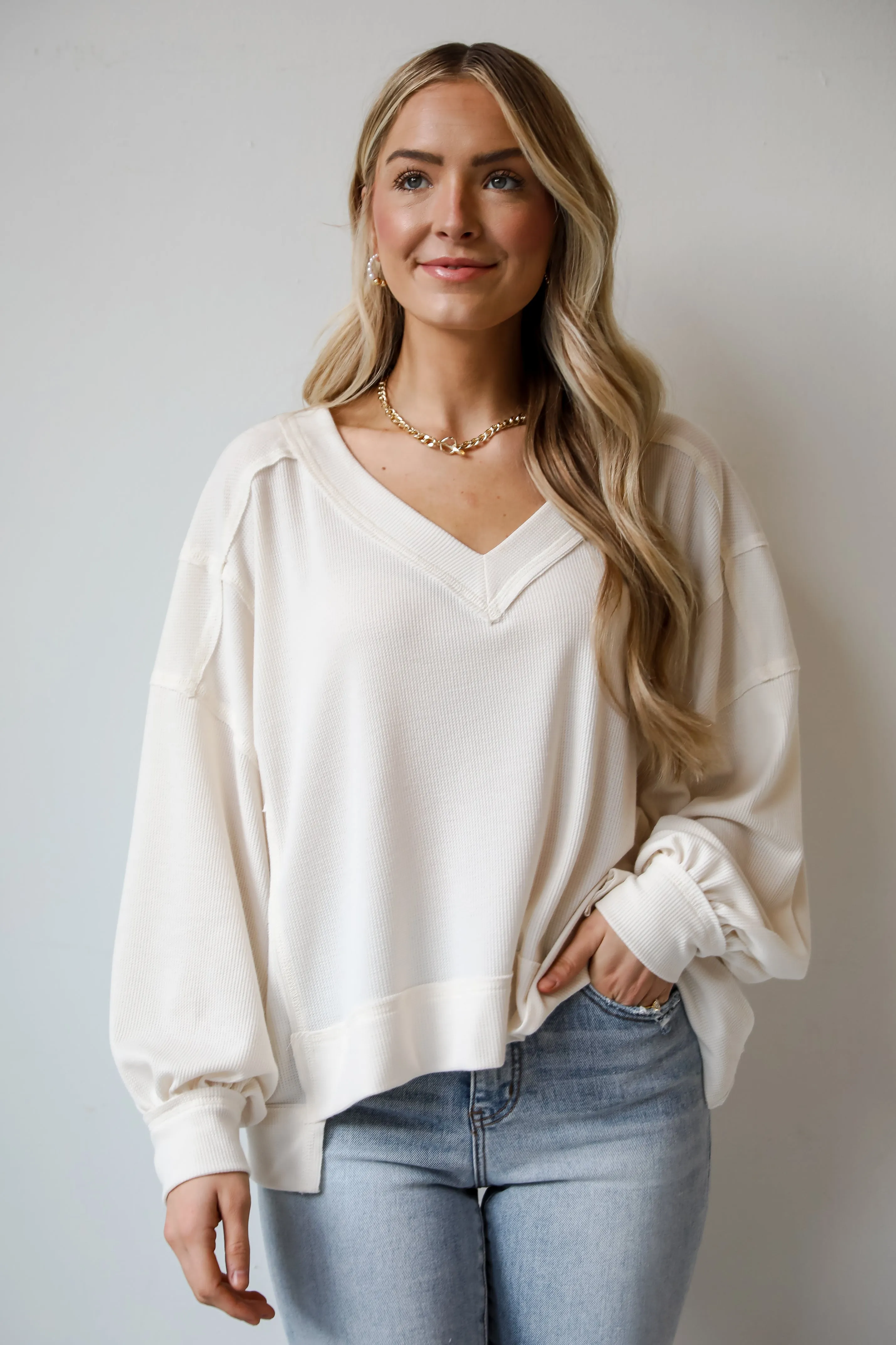 FINAL SALE - Timeless Perfection Off White Waffle Knit Top